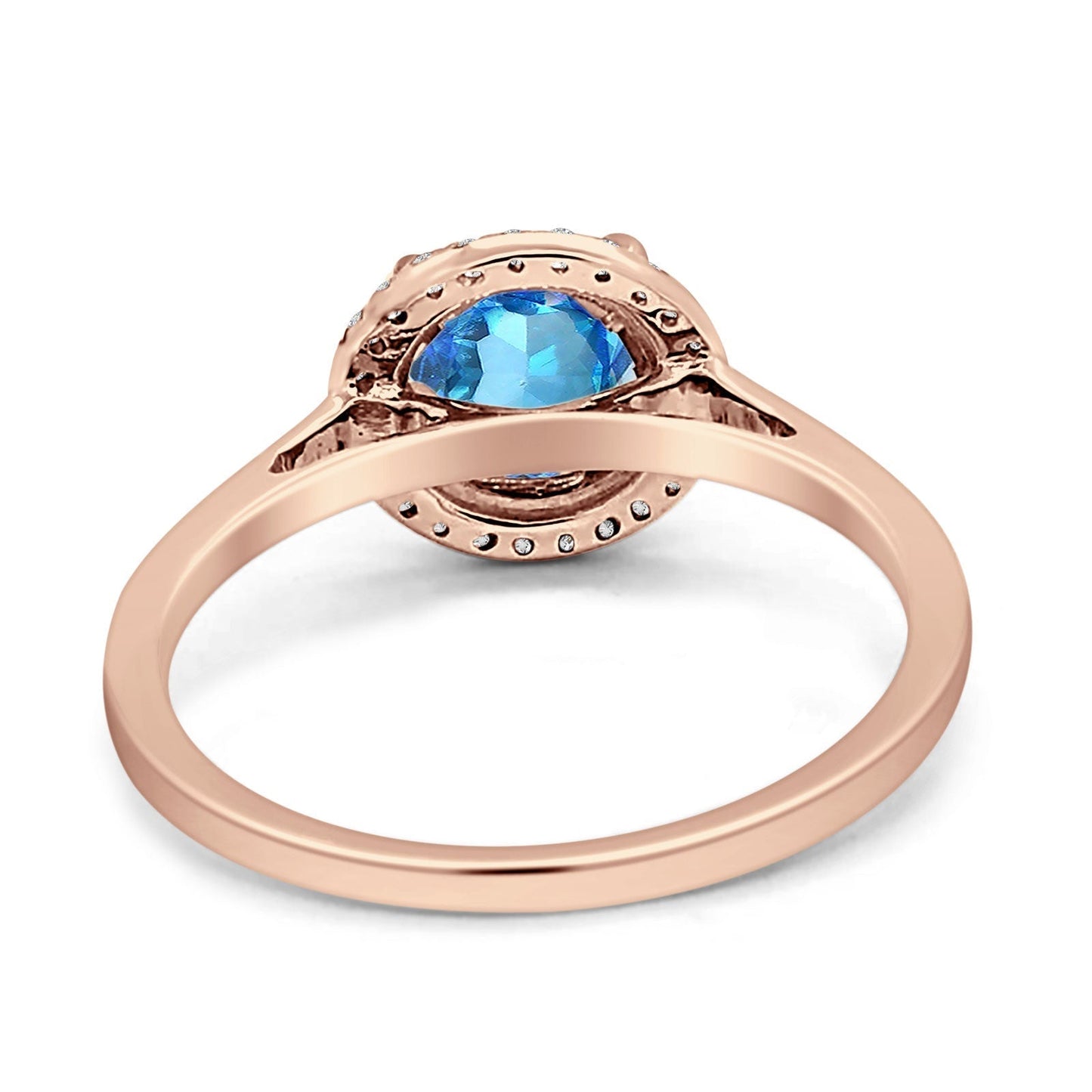 Round Natural Blue Topaz Halo Solitaire Natural Diamond Ring 10K Rose Gold Wholesale