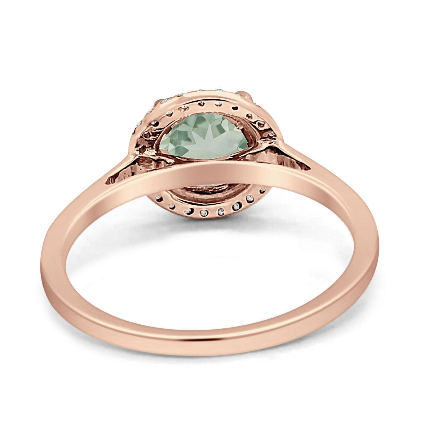 Round Natural Green Amethyst Halo Solitaire Natural Diamond Ring 10K Rose Gold Wholesale