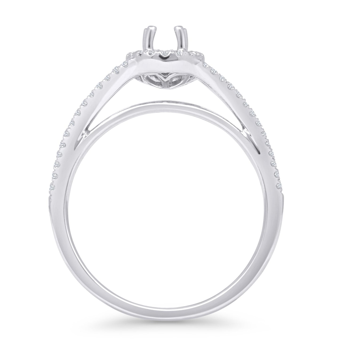 14K White Gold 0.21ct Oval Halo Split Shank Semi Mount Diamond Ring Wholesale