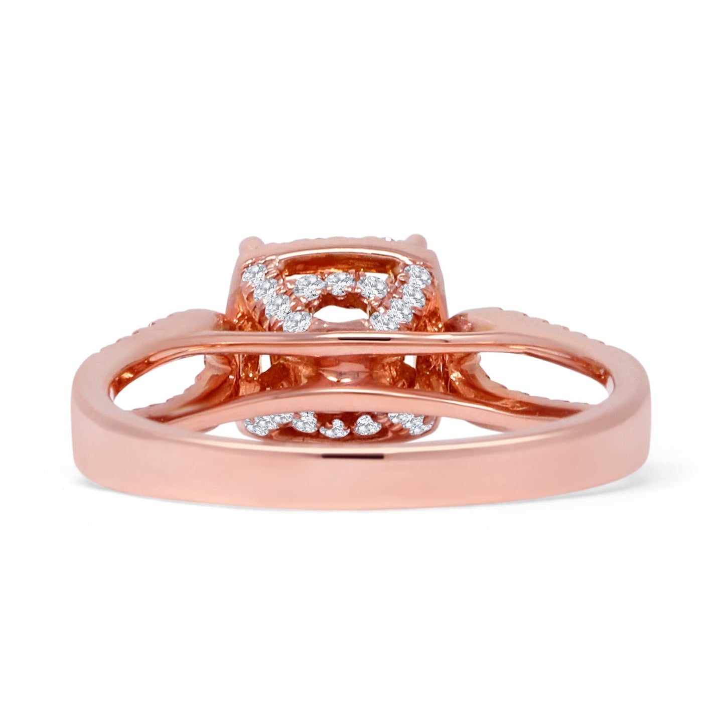 14K Rose Gold 0.43ct Cushion Halo Split Shank Semi Mount Diamond Ring Wholesale