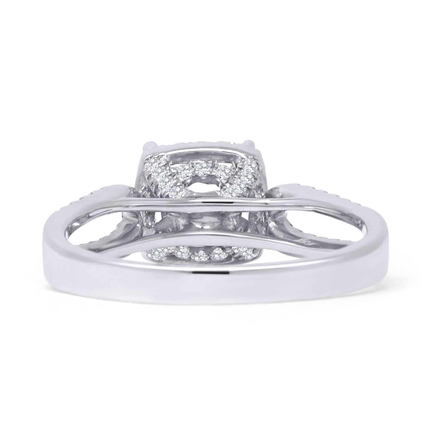 14K White Gold 0.43ct Cushion Halo Split Shank Semi Mount Diamond Ring Wholesale