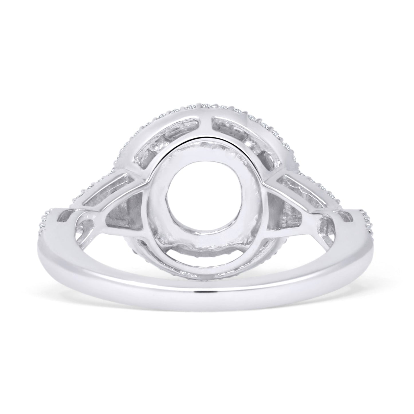 14K White Gold 0.30ct Round Halo Twisted Split Shank Semi Mount Diamond Ring