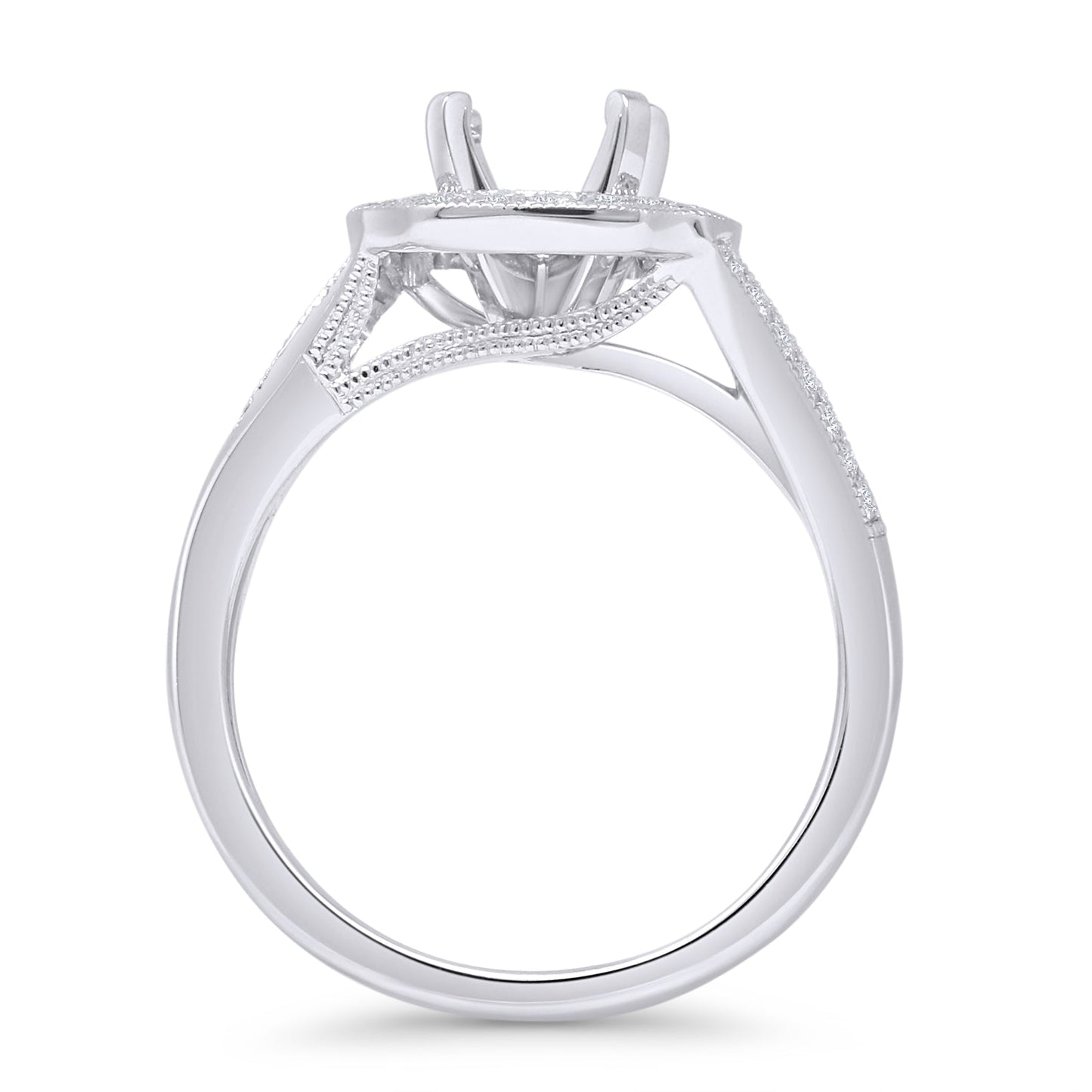 14K White Gold 0.26ct Round Halo Split Shank Semi Mount Diamond Ring Wholesale