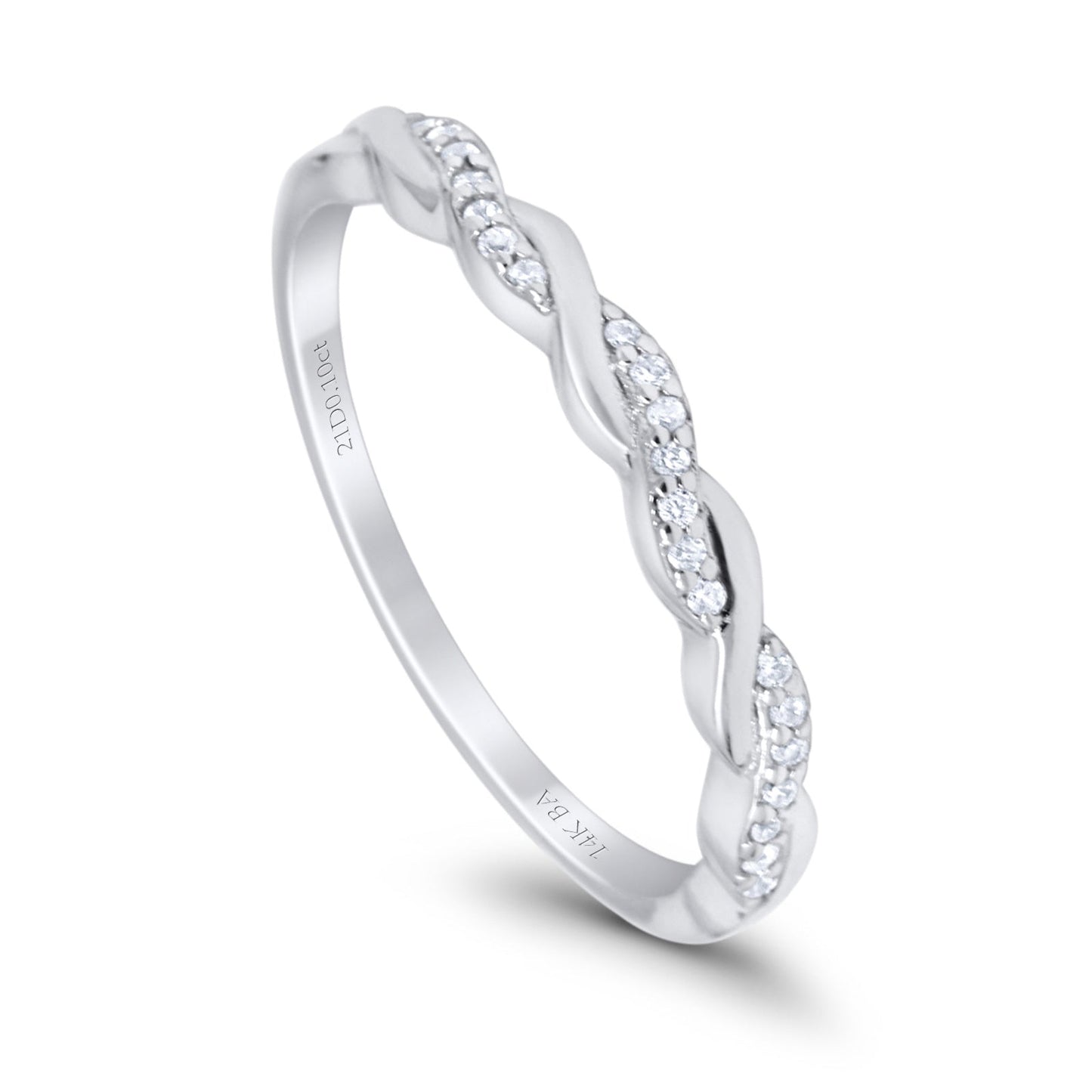 14K White Gold 0.10ct Round 3mm G SI Half Eternity Infinity Twisted Band Diamond Engagement Wedding Ring