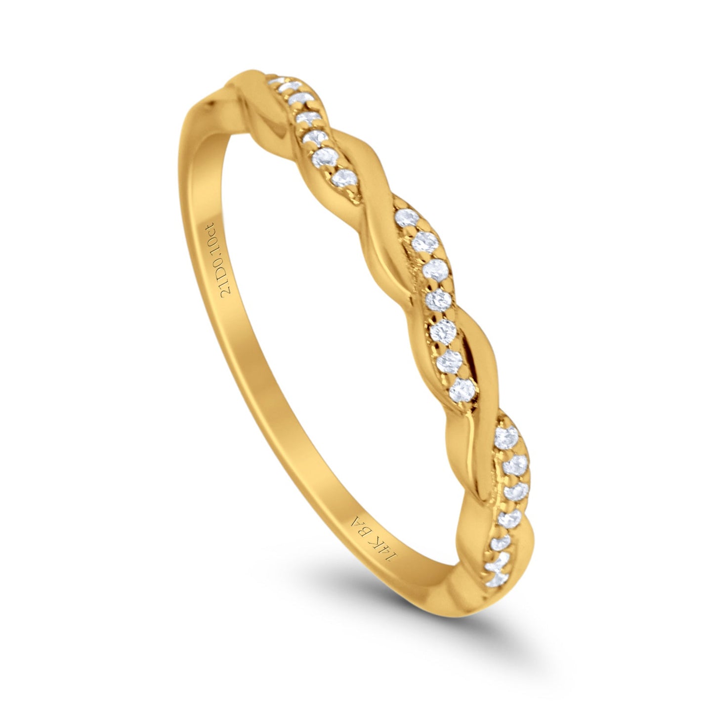 14K Yellow Gold 0.10ct Round 3mm G SI Half Eternity Infinity Twisted Band Diamond Engagement Wedding Ring