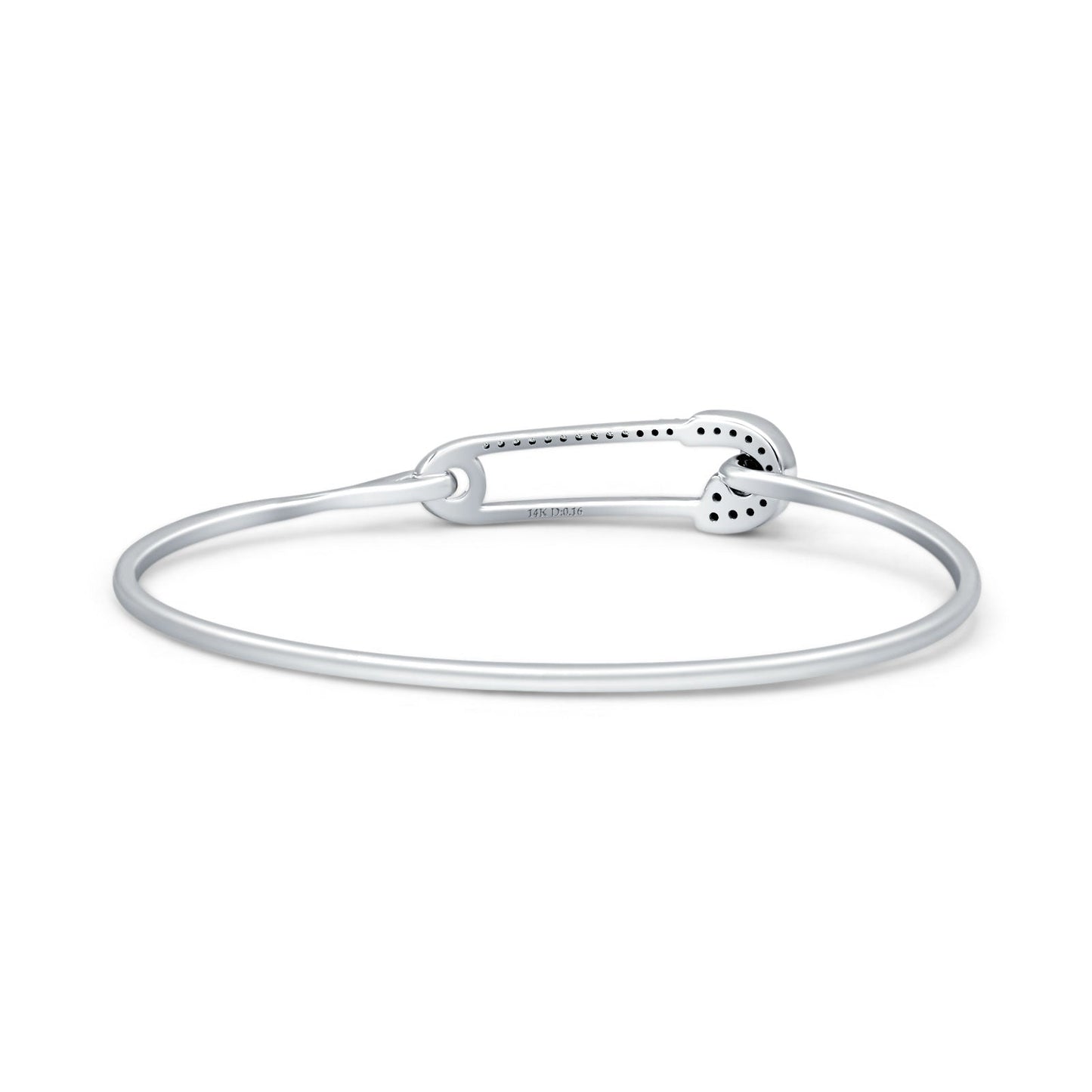 14K White Gold 7 Inch Safety Pin Bangle Bracelet 2.02mm Round Natural Diamond Wholesale