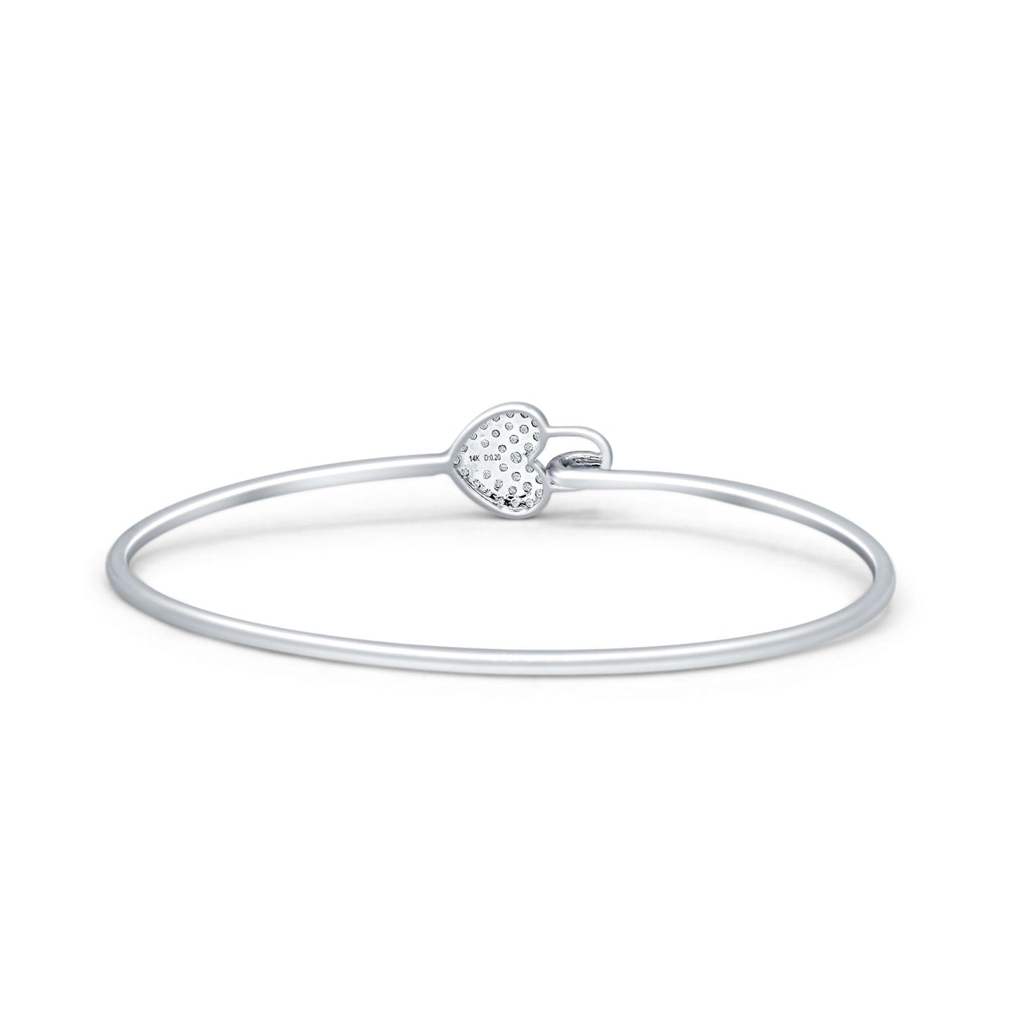 14K White Gold 2.09mm Heart Lock Bangle Bracelet Round Natural Diamond Wholesale