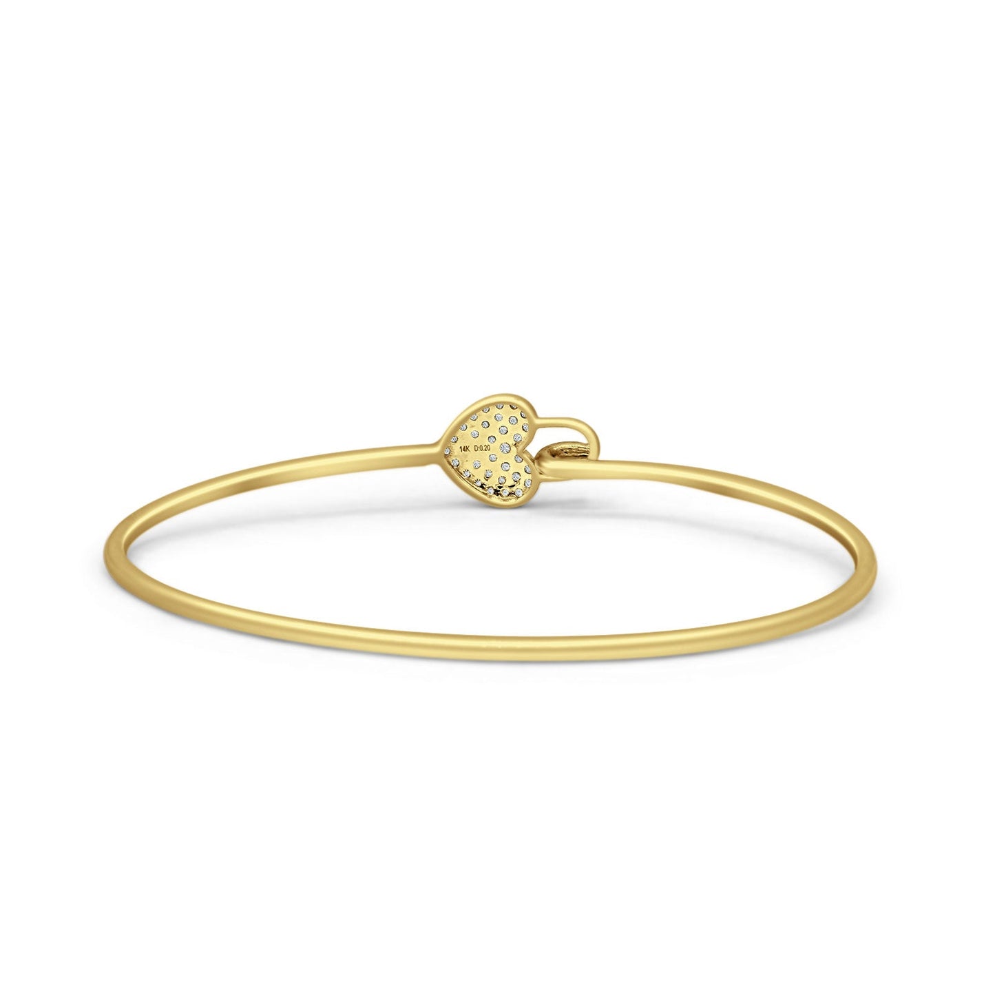 14K Yellow Gold 2.09mm Heart Lock Bangle Bracelet Round Natural Diamond Wholesale