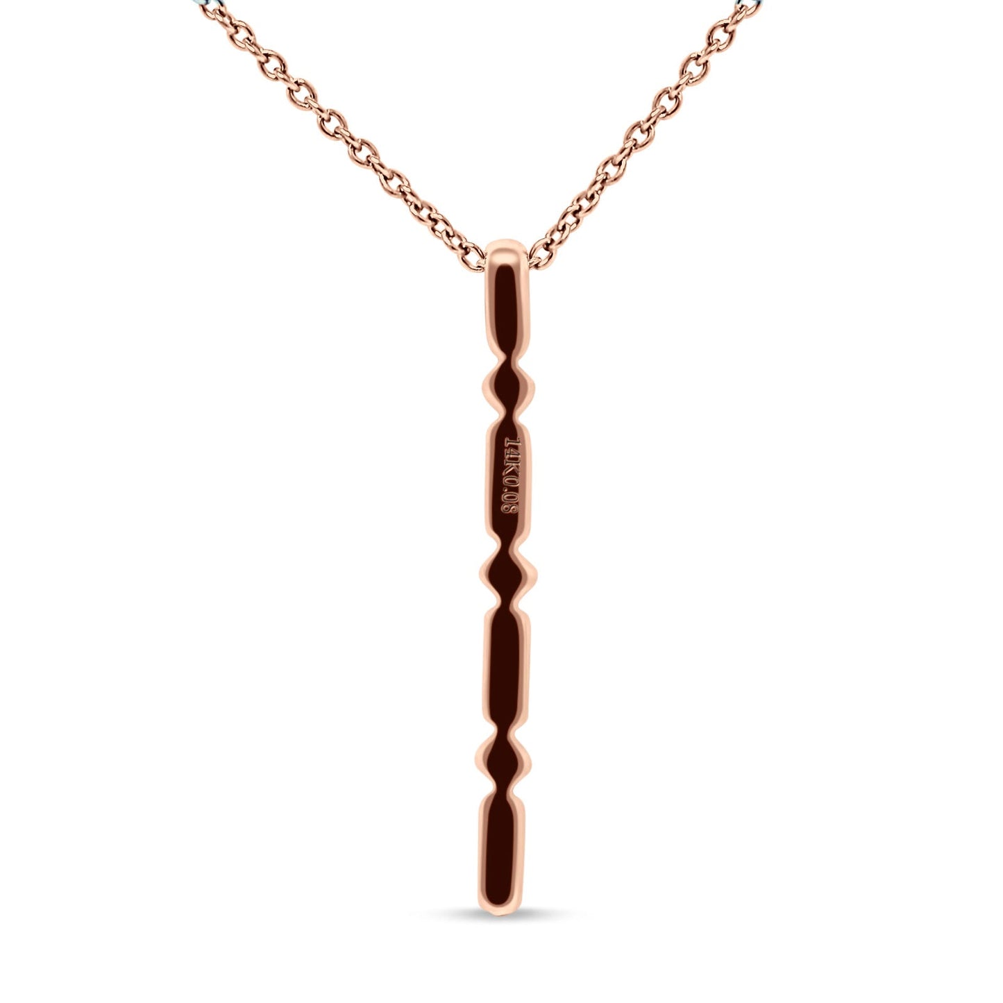 14K Rose Gold 0.08ct Diamond Drop Vertical Bar Pendant Chain Necklace 18" Long Wholesale