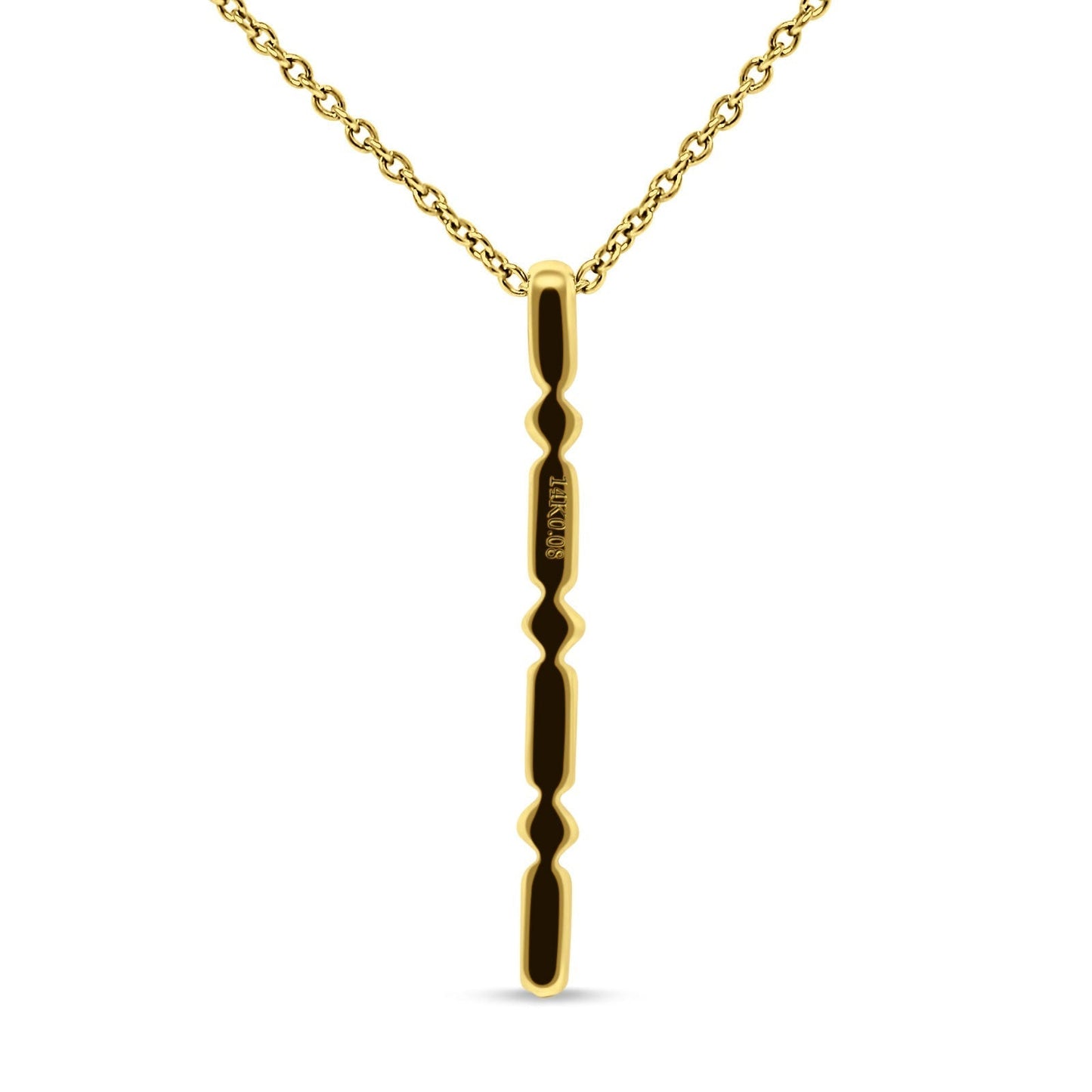 14K Yellow Gold 0.08ct Diamond Drop Vertical Bar Pendant Chain Necklace 18" Long Wholesale