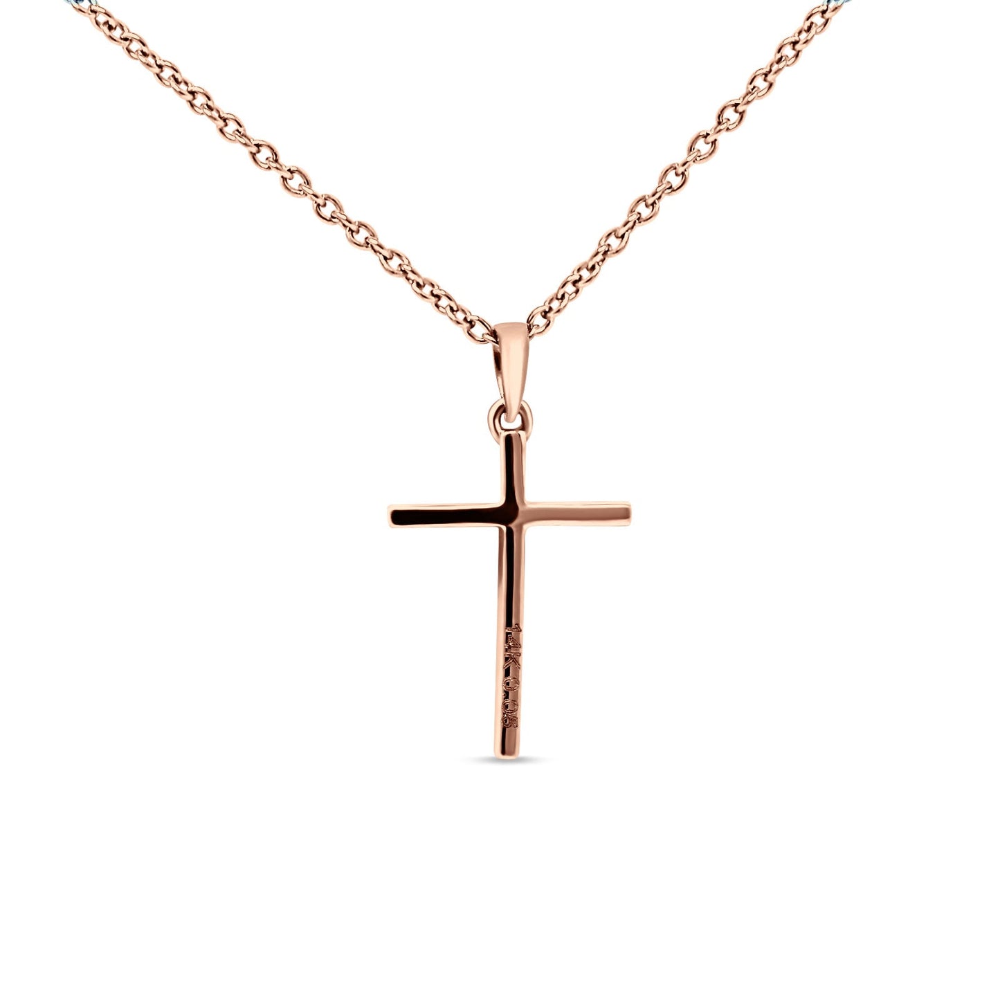 14K Rose Gold 0.05ct Diamond Cross Pendant Necklace 18" Long Wholesale