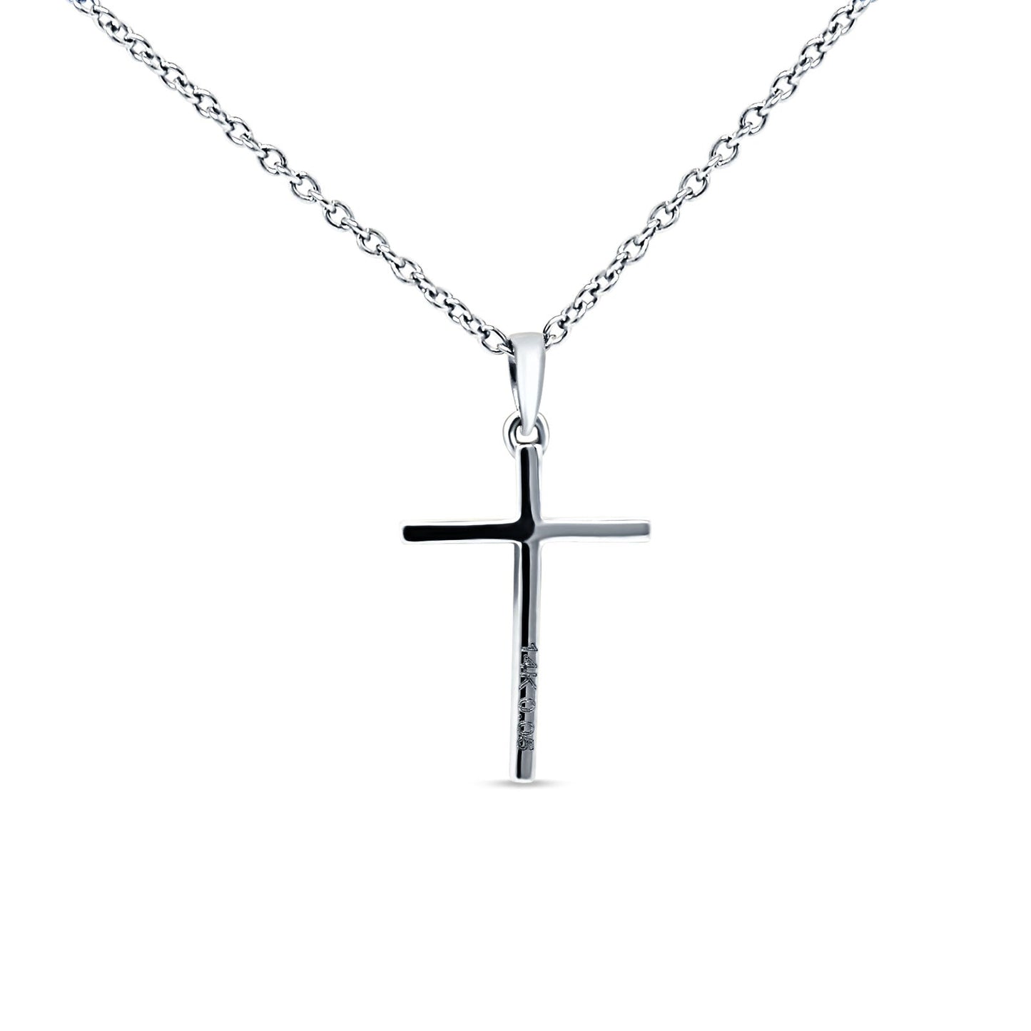 14K White Gold 0.05ct Diamond Cross Pendant Necklace 18" Long Wholesale