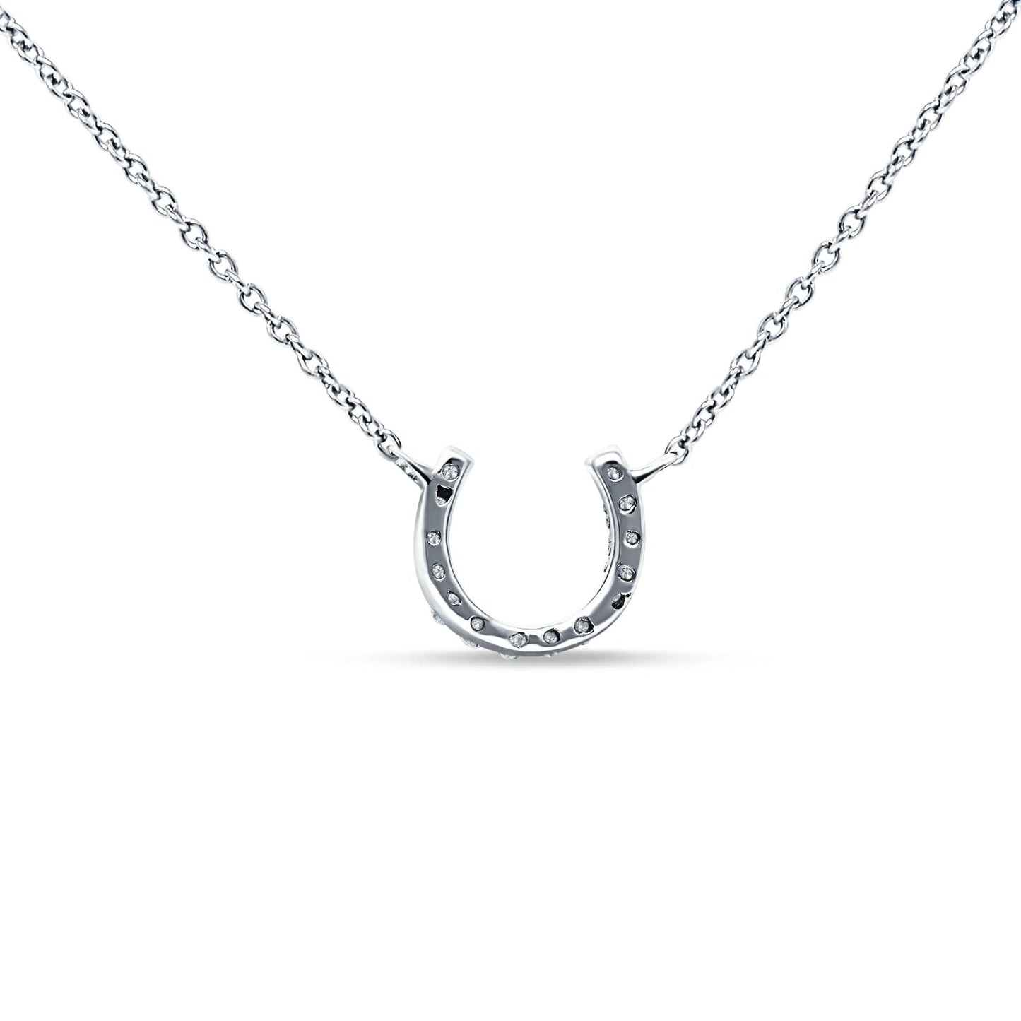 14K White Gold 0.06ct Diamond Horseshoe Pendant Necklace 18" Long Wholesale