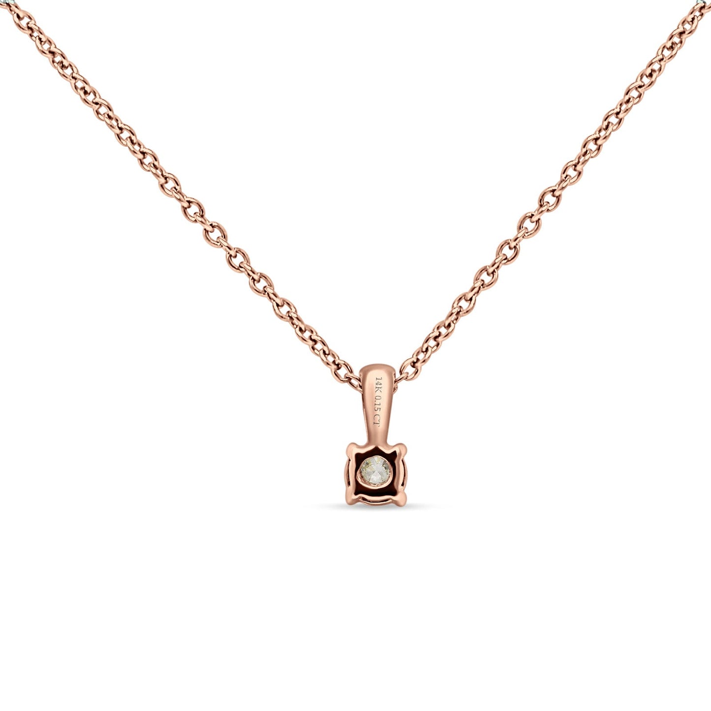 14K Rose Gold 0.15ct Diamond Solitaire Pendant Necklace 18" Long Wholesale