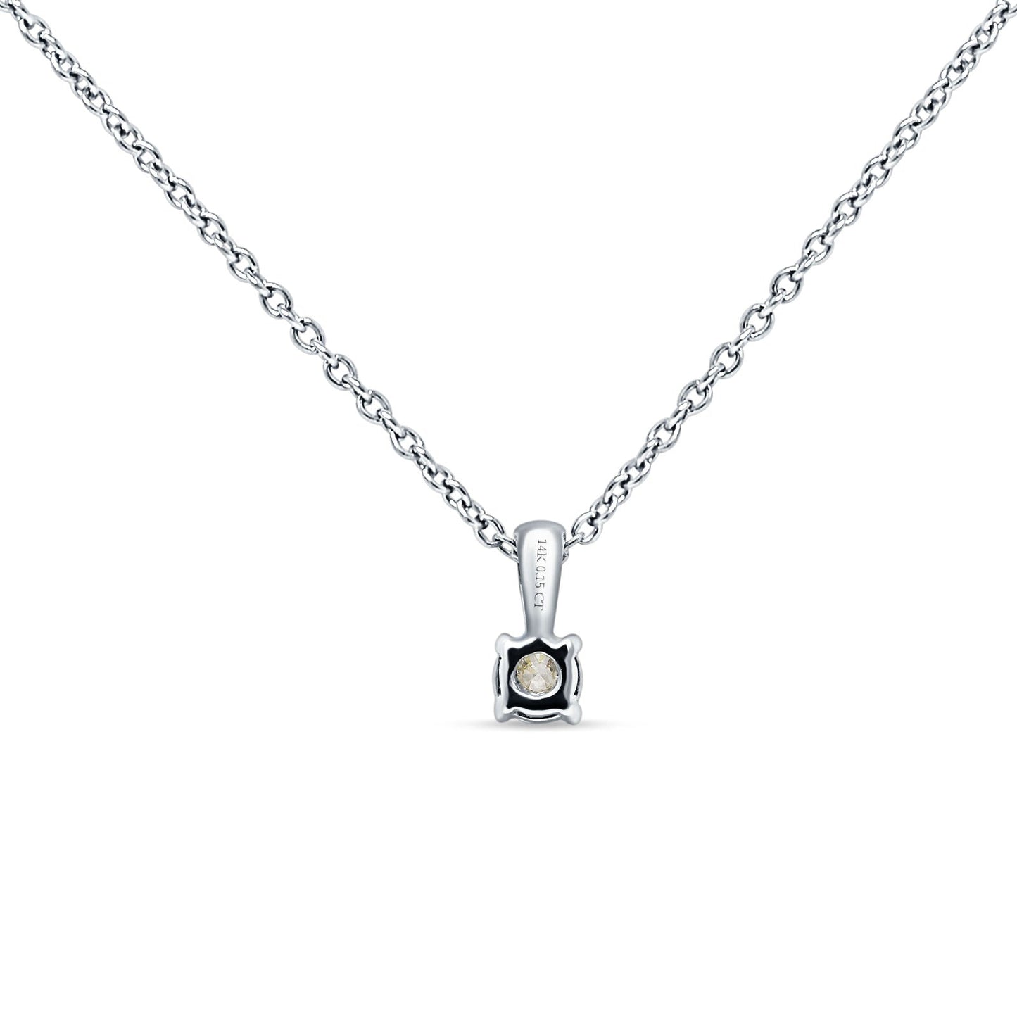 14K White Gold 0.15ct Diamond Solitaire Pendant Necklace 18" Long Wholesale