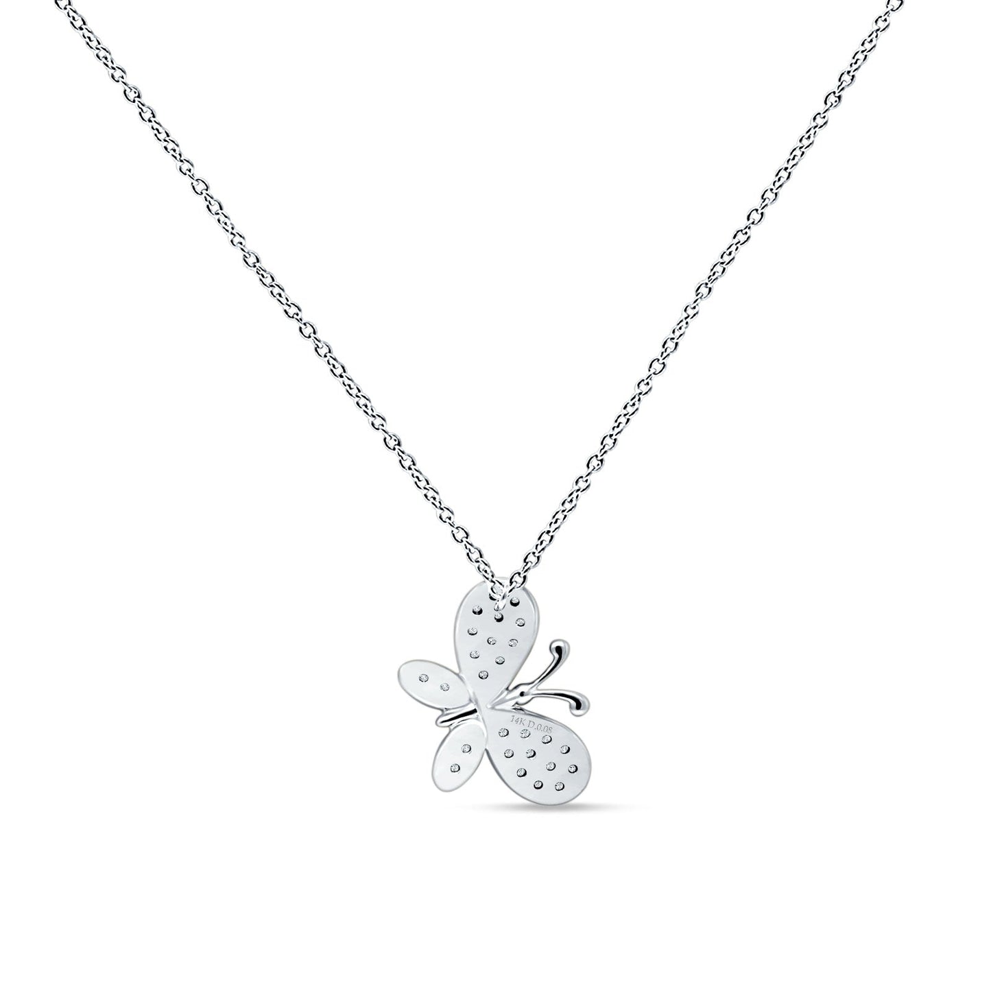 Butterfly Necklace Diamond Pendant 14K White Gold 0.13ct Wholesale