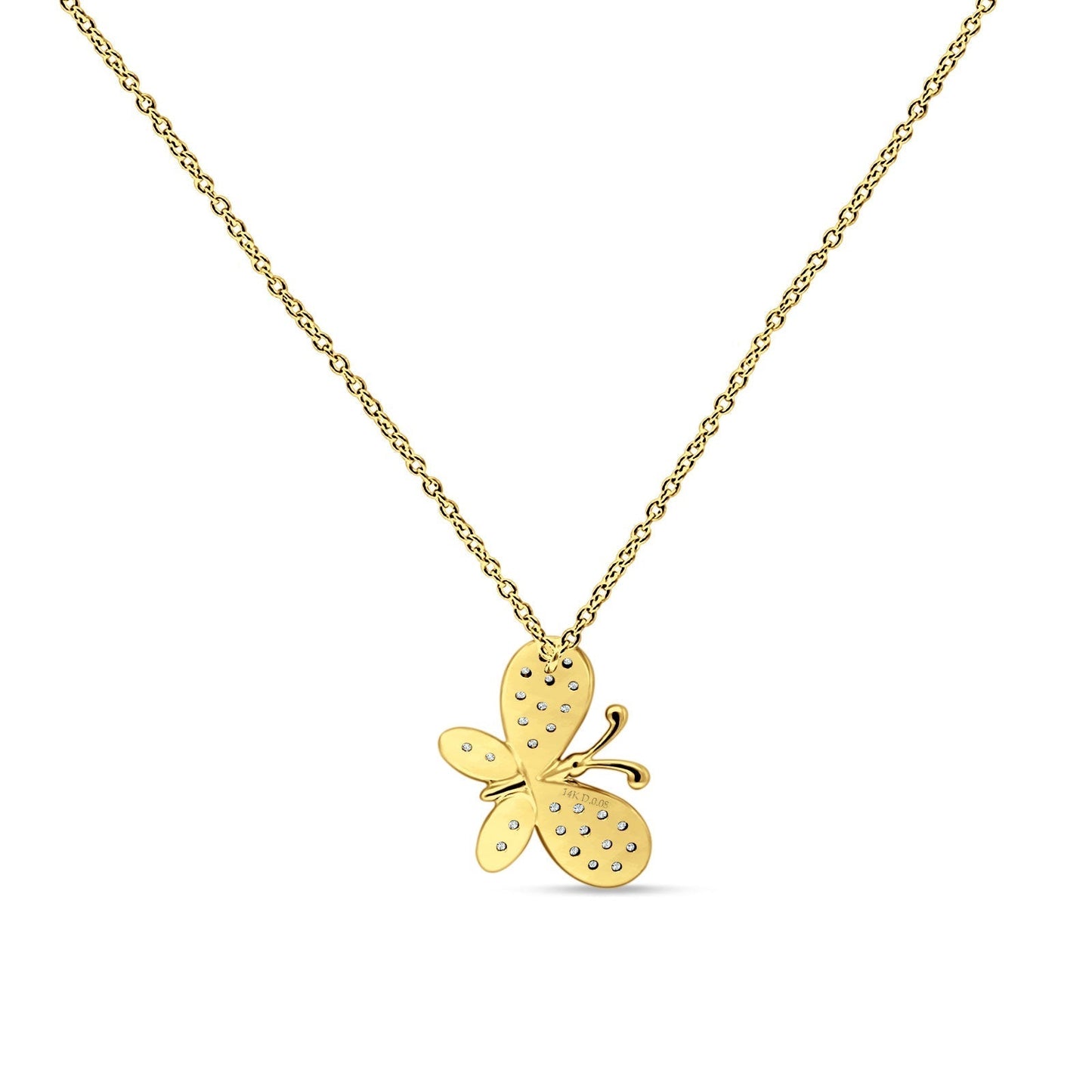 Butterfly Necklace Diamond Pendant 14K Yellow Gold 0.13ct Wholesale