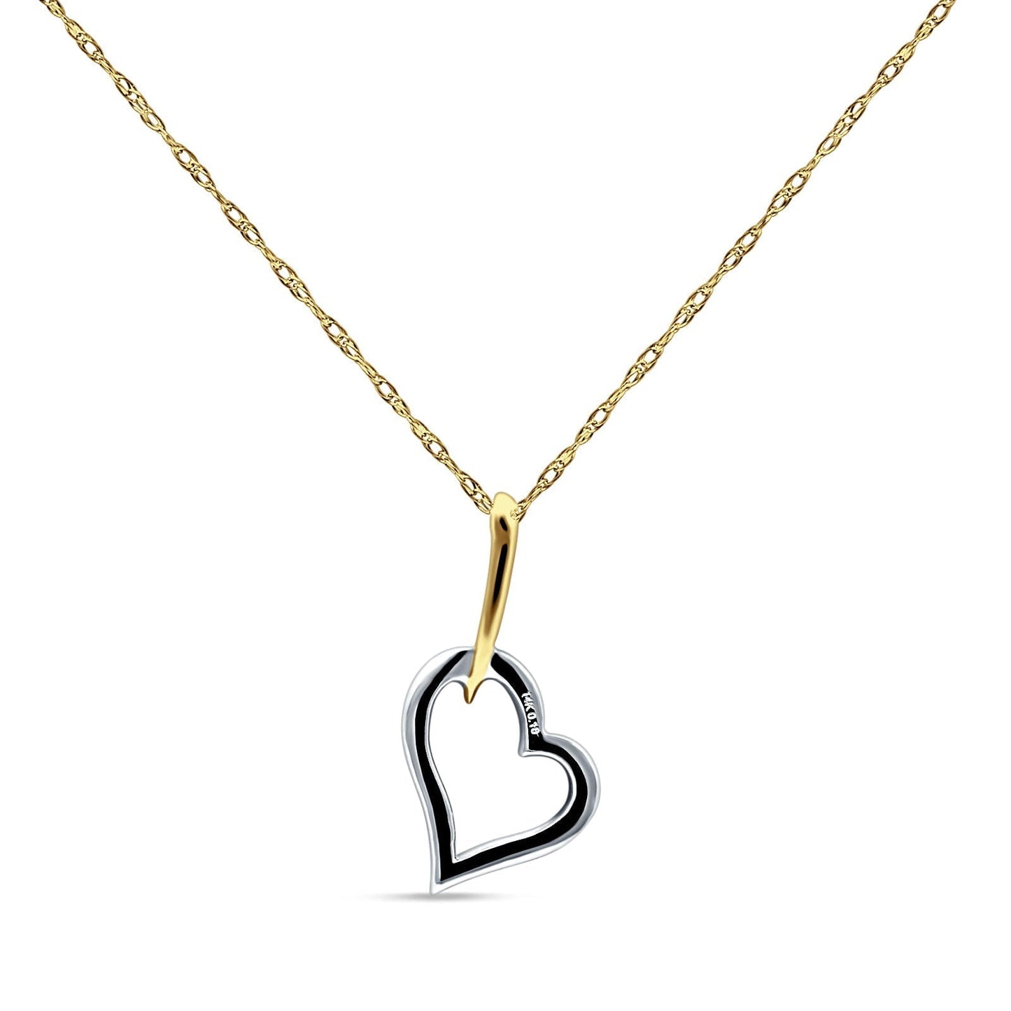 Diamond Heart Pendant Necklace 14K Two Tone Gold 0.10ct Wholesale