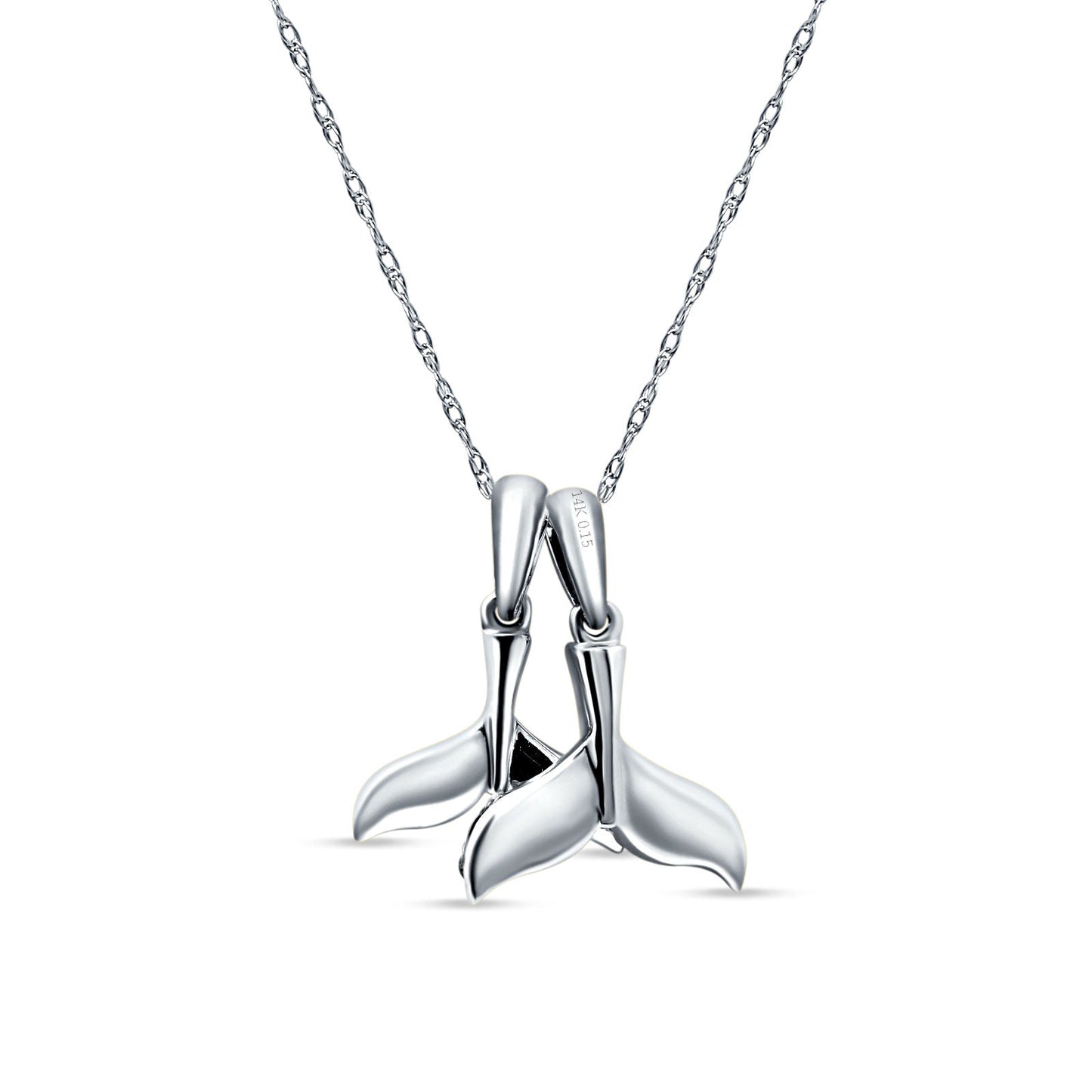 Whale Tail Necklace 14k White Gold 0.15ct diamond 18 Inch Long Wholesale