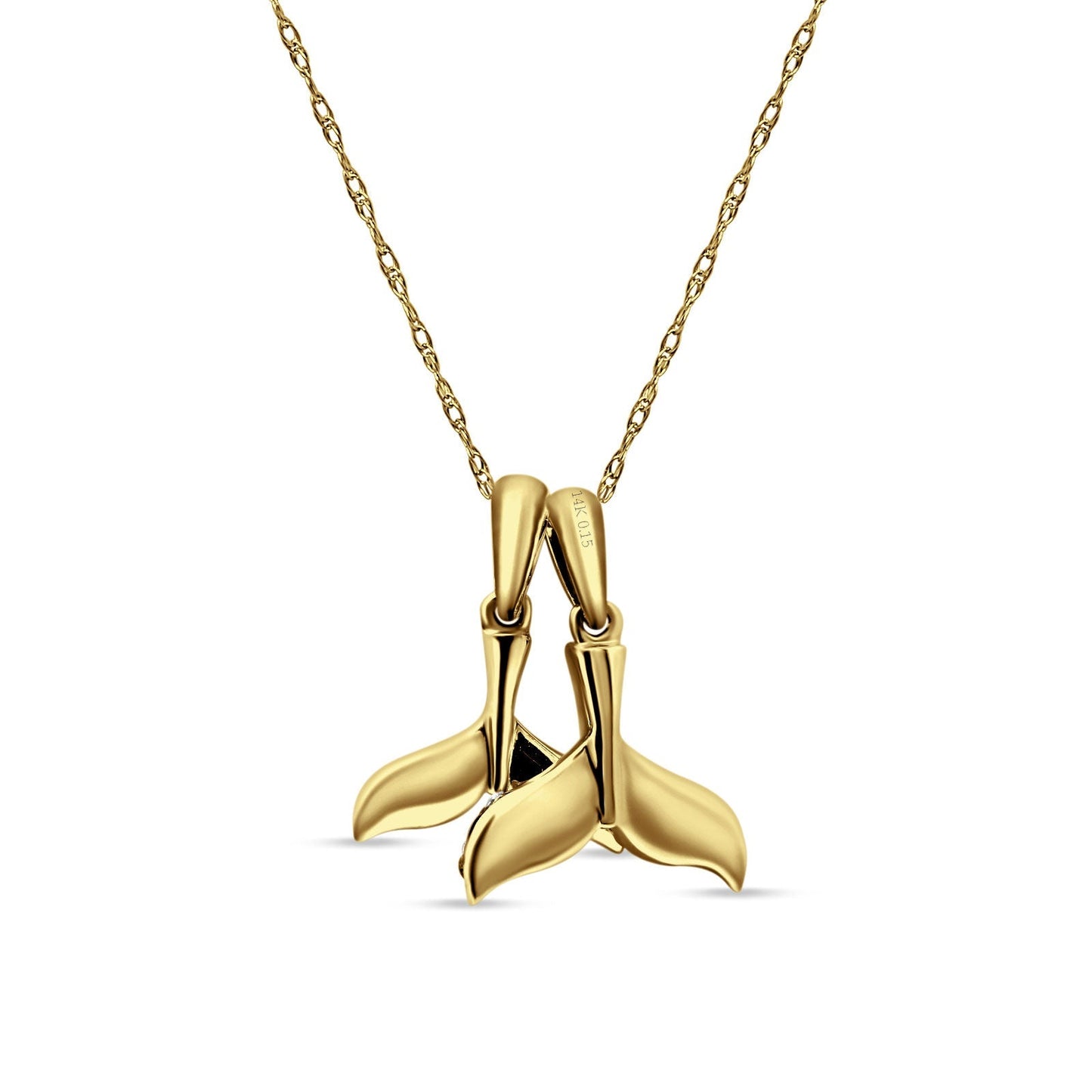 Whale Tail Necklace 14k Yellow Gold 0.15ct diamond 18 Inch Long Wholesale