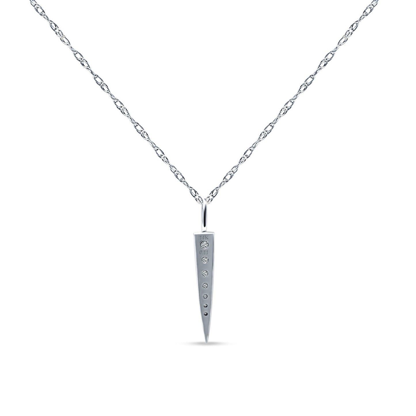 Dagger Necklace 14k White Gold 0.11ct Diamond 18 Inch Long Wholesale