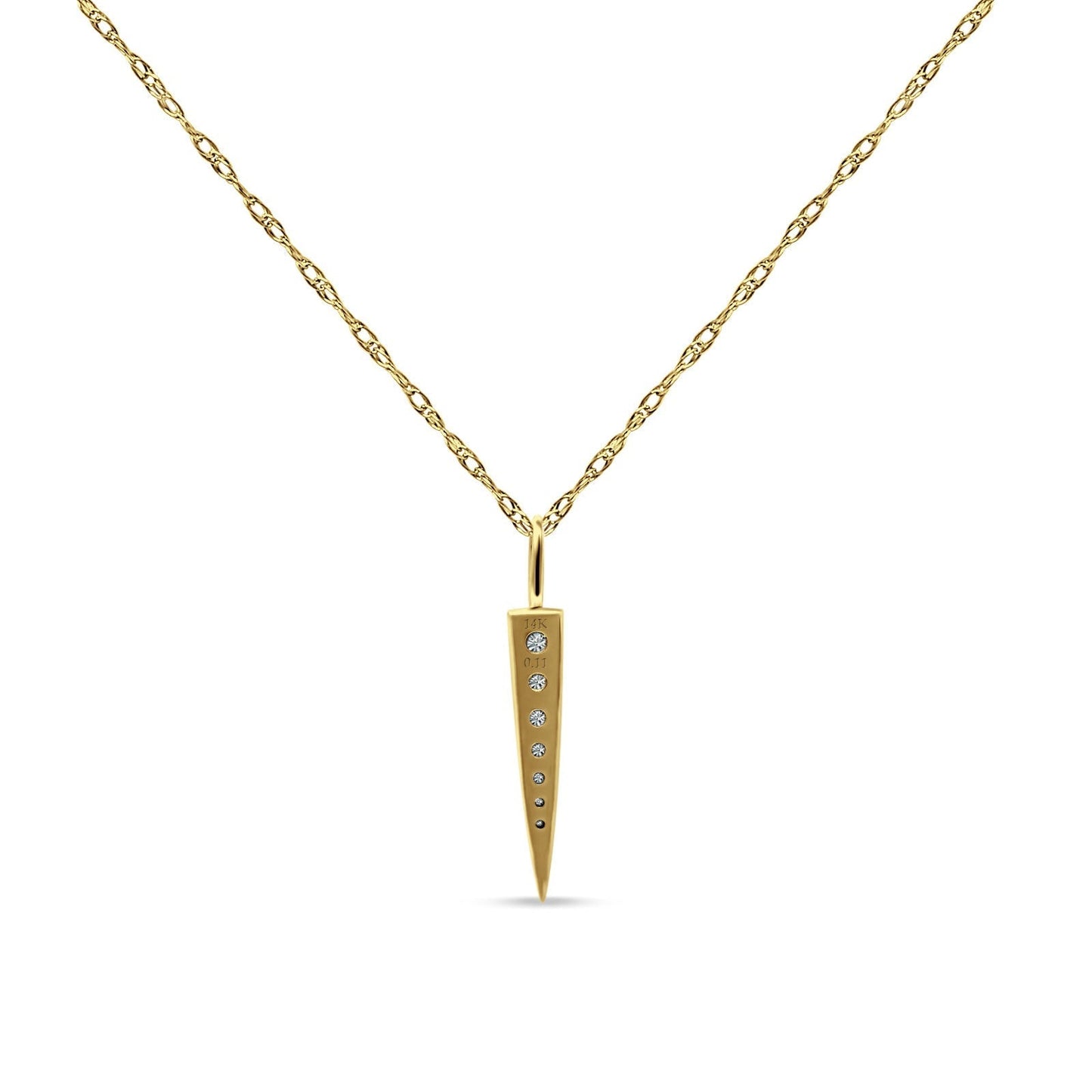 Dagger Necklace 14k Yellow Gold 0.11ct Diamond 18 Inch Long Wholesale