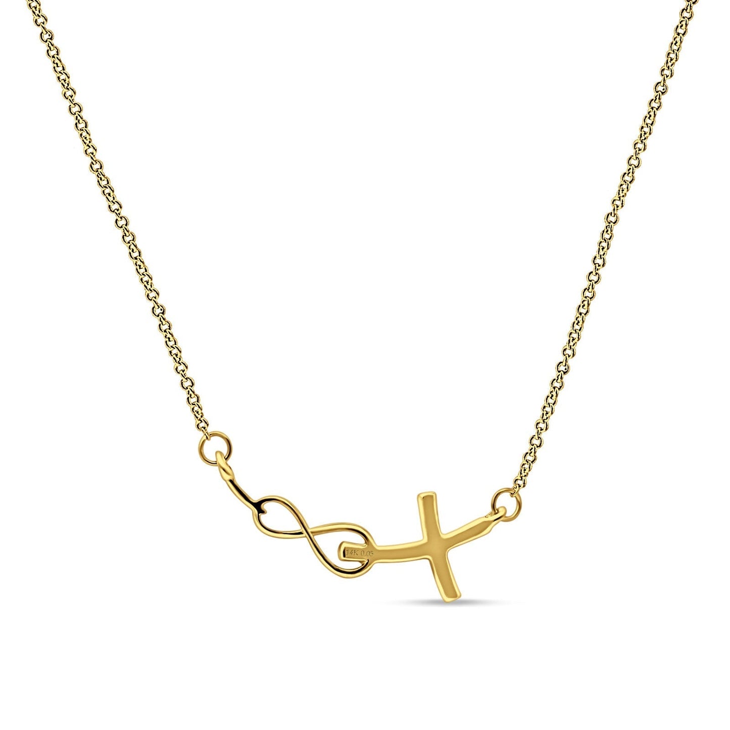 Cross Pendant Diamond Infinity Necklace 14K Yellow Gold 0.05ct Wholesale