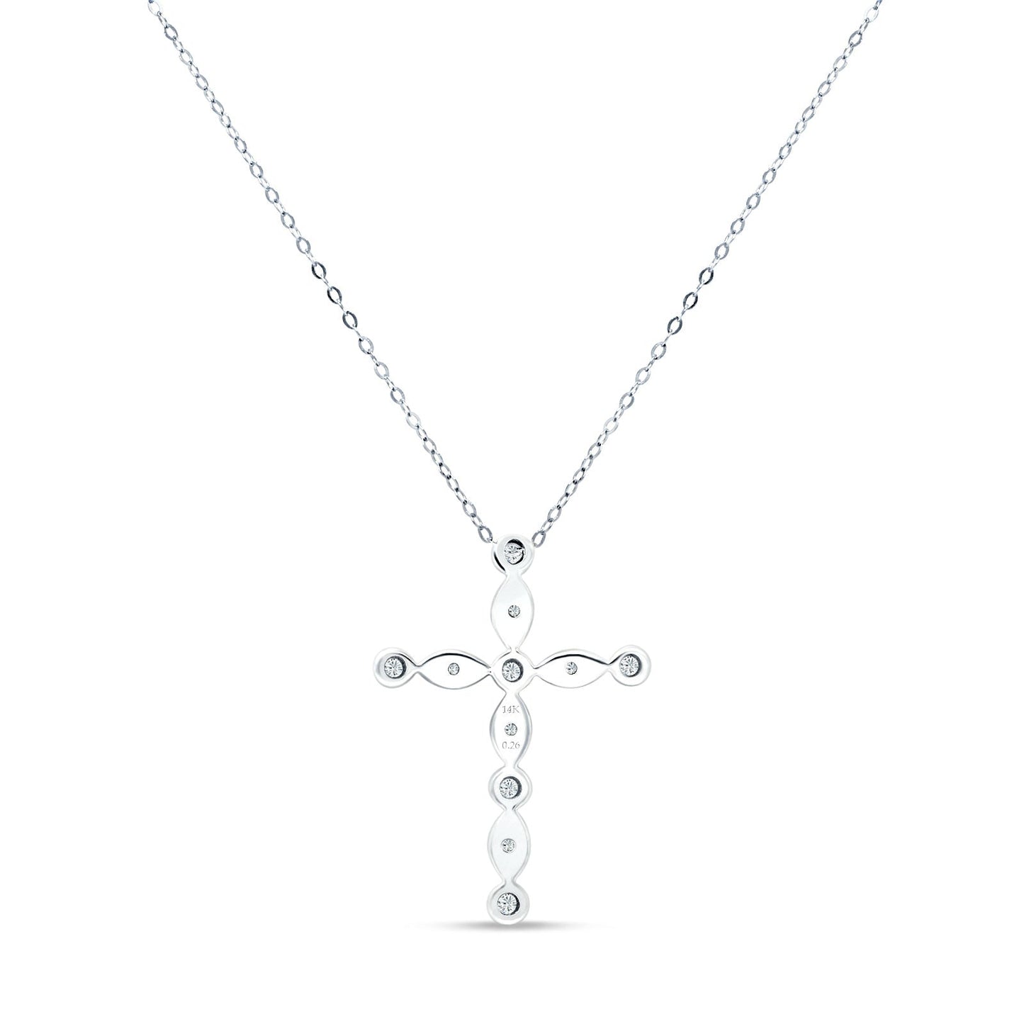 Diamond Cross Pendant Necklace 14K White Gold 0.26ct Wholesale