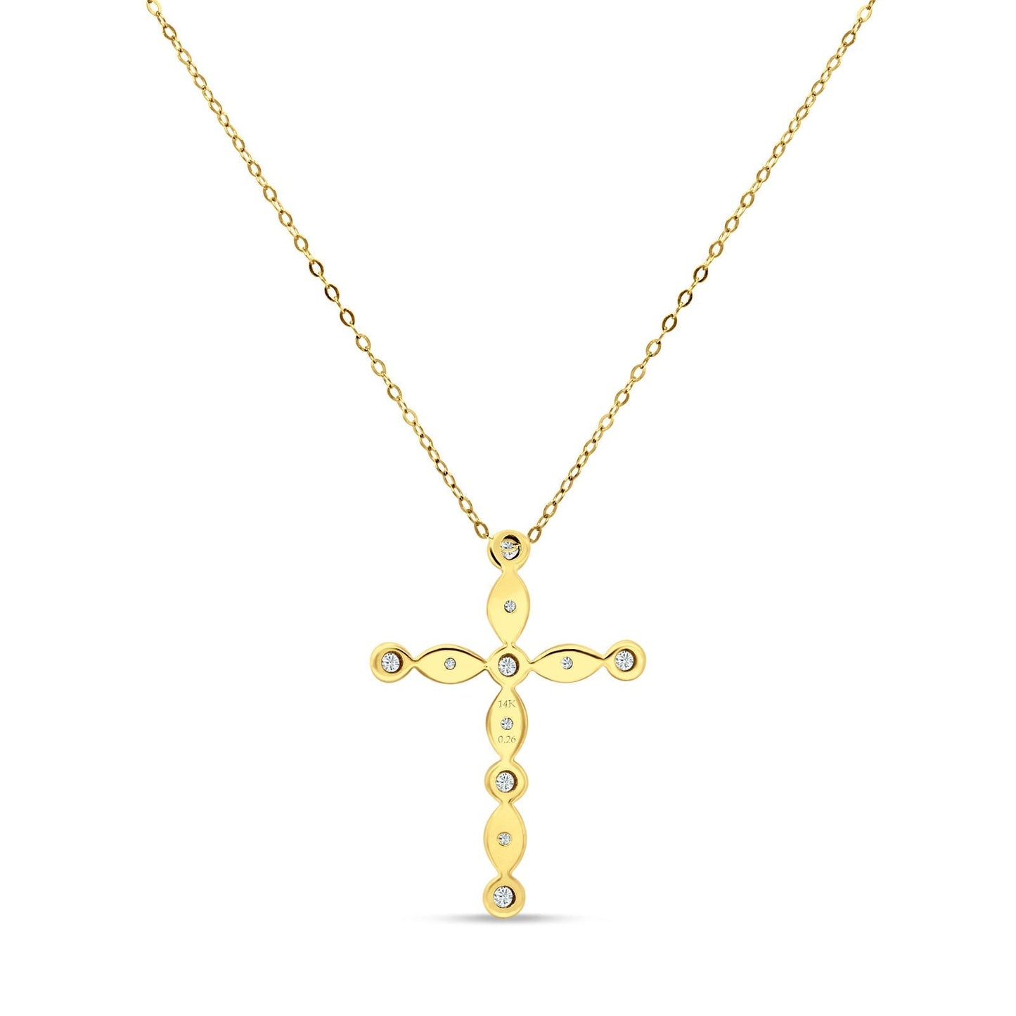 Diamond Cross Pendant Necklace 14K Yellow Gold 0.26ct Wholesale