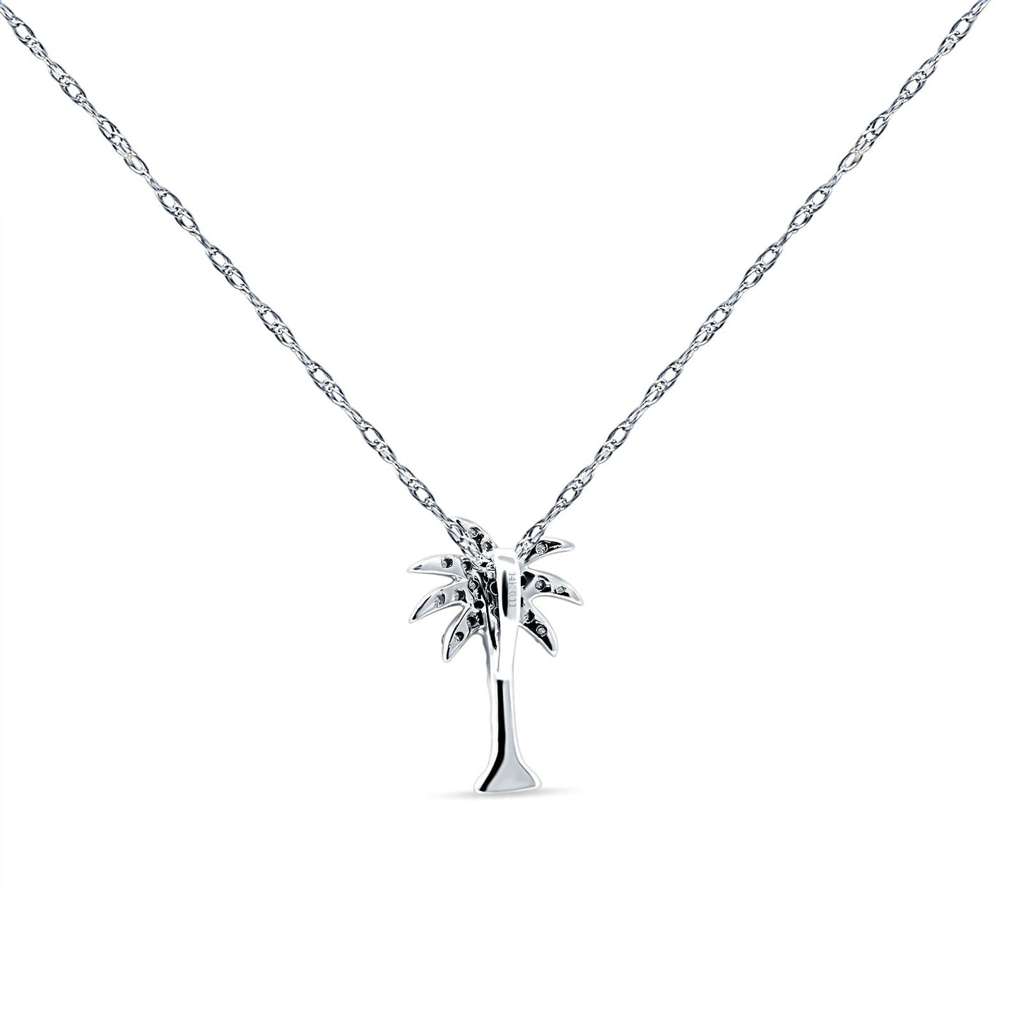 14K White Gold 0.11ct Palm Tree Diamond Pendant Chain Necklace 18" Long Wholesale