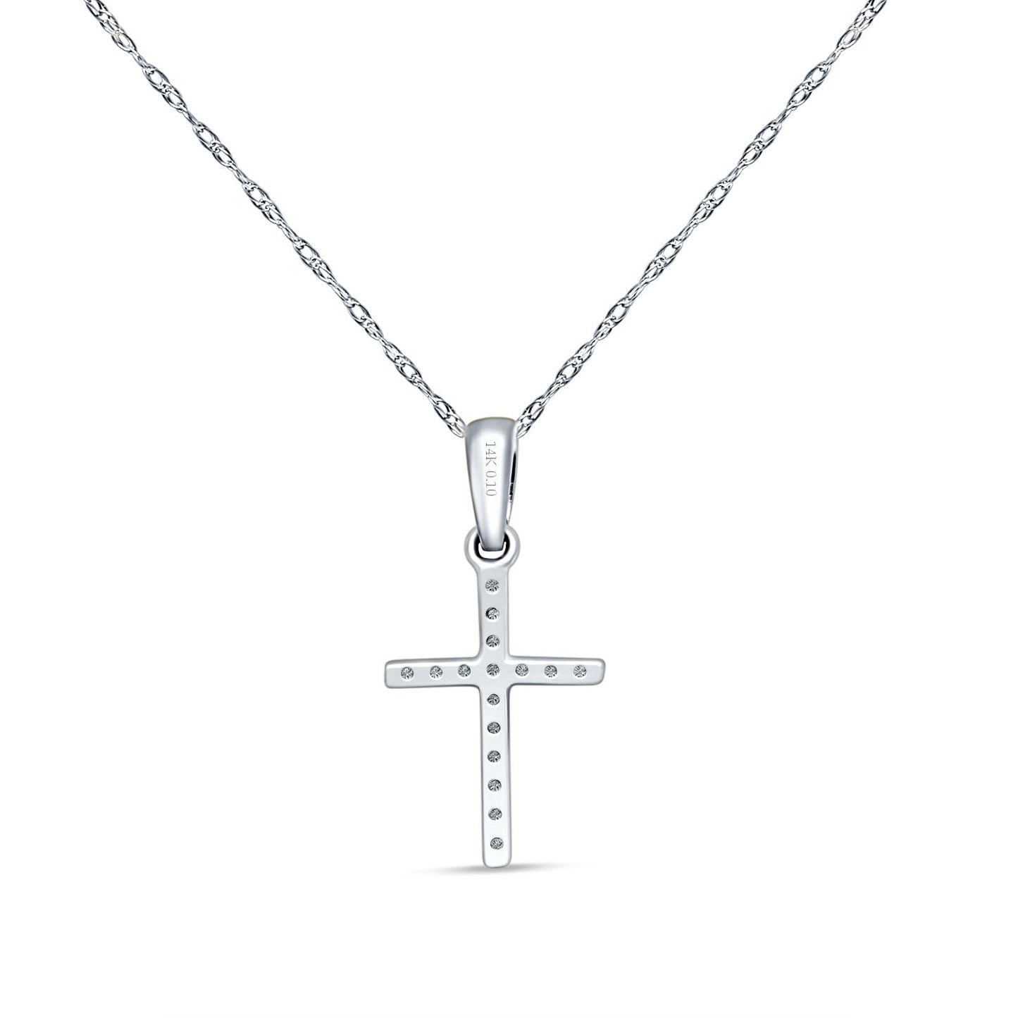 14K White Gold 0.10ct Cross Diamond Pendant Chain Necklace 18" Long Wholesale