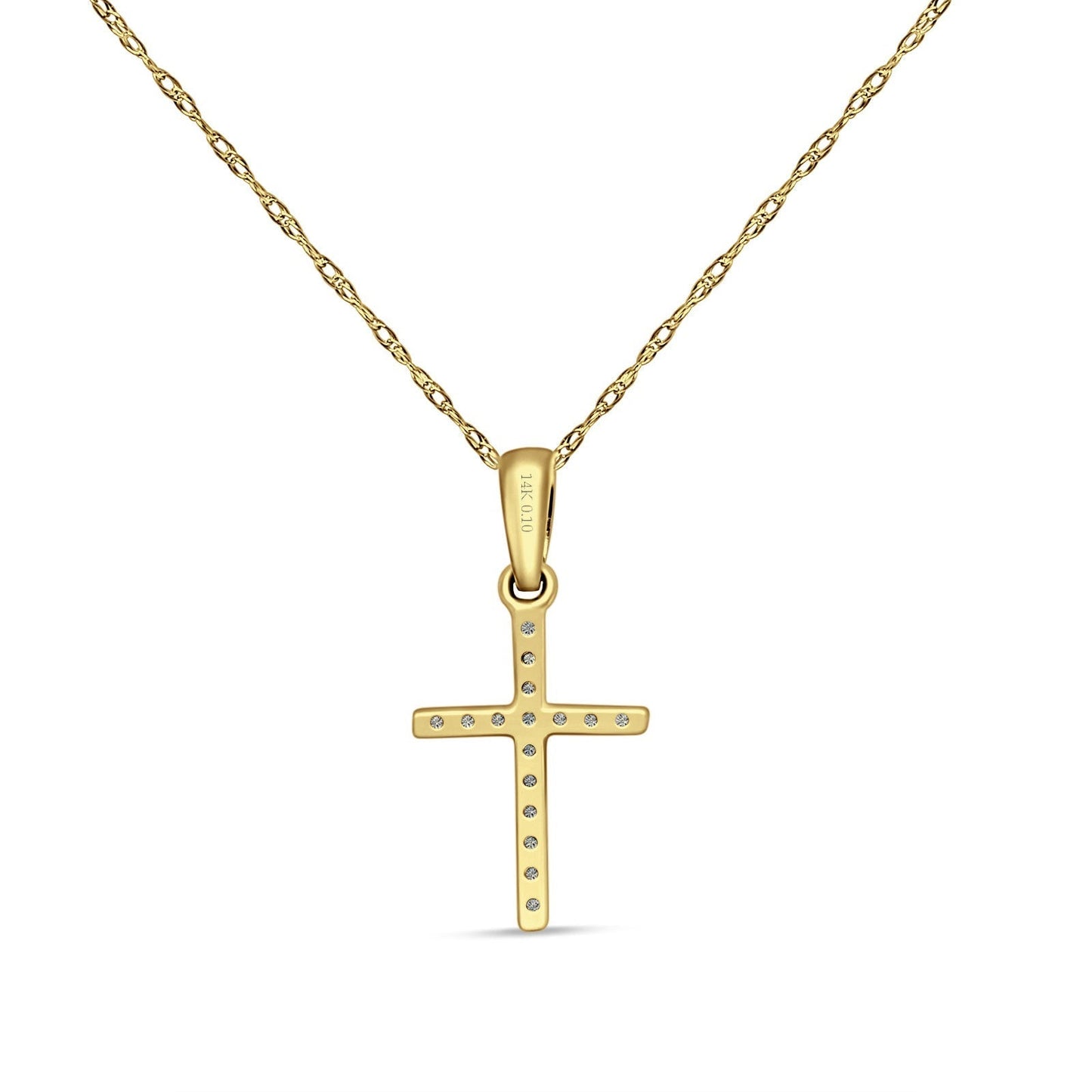 14K Yellow Gold 0.10ct Cross Diamond Pendant Chain Necklace 18" Long Wholesale