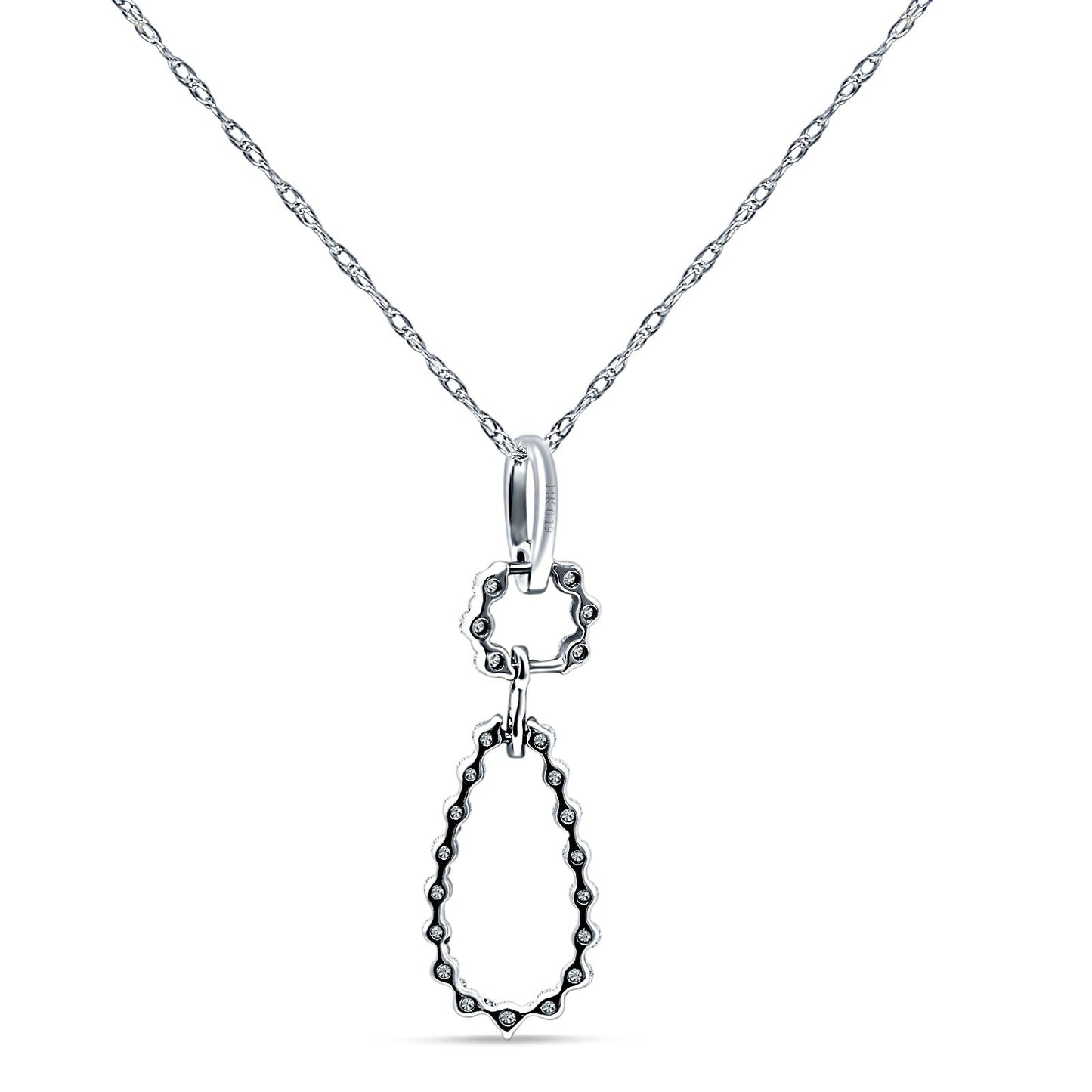 Dangling Diamond Teardrop Necklace 14K White Gold 0.19ct Wholesale