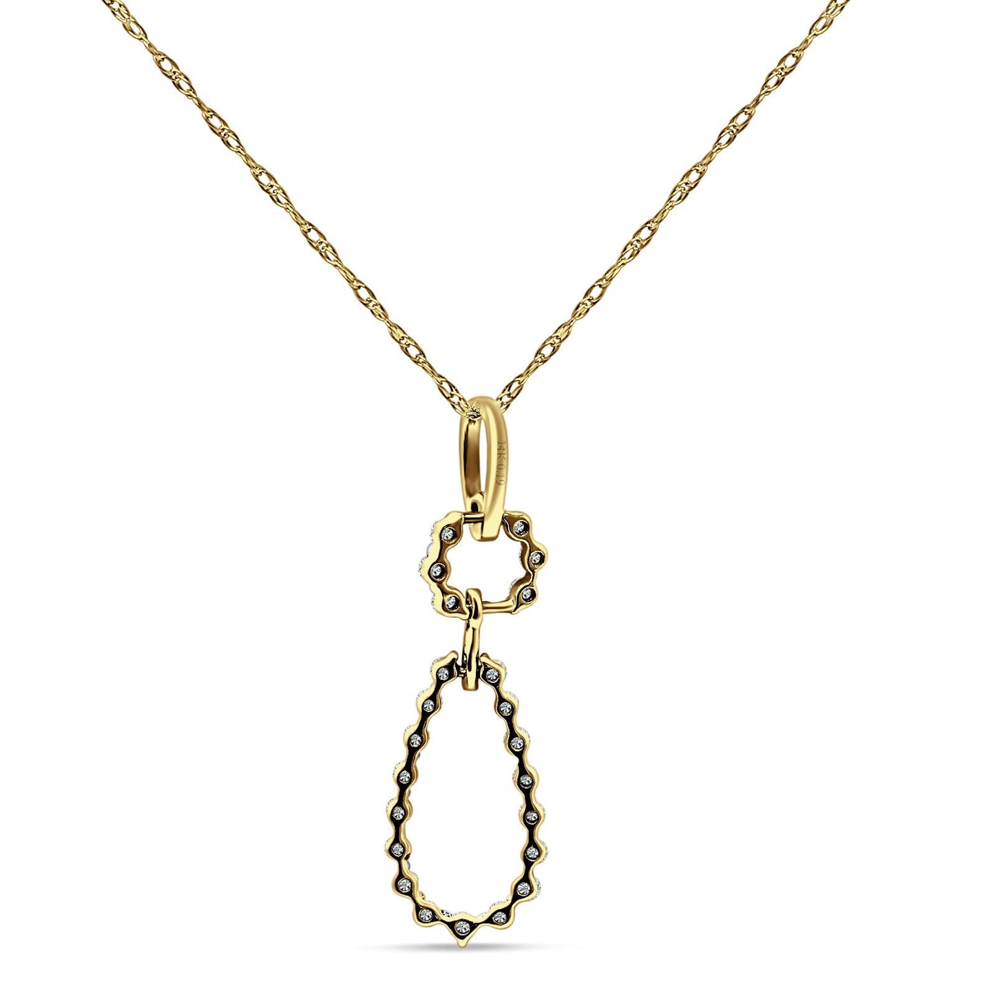 14K Yellow Gold 0.19ct Pear Teardrop Dangling Diamond Pendant Chain Necklace 18" Long Wholesale