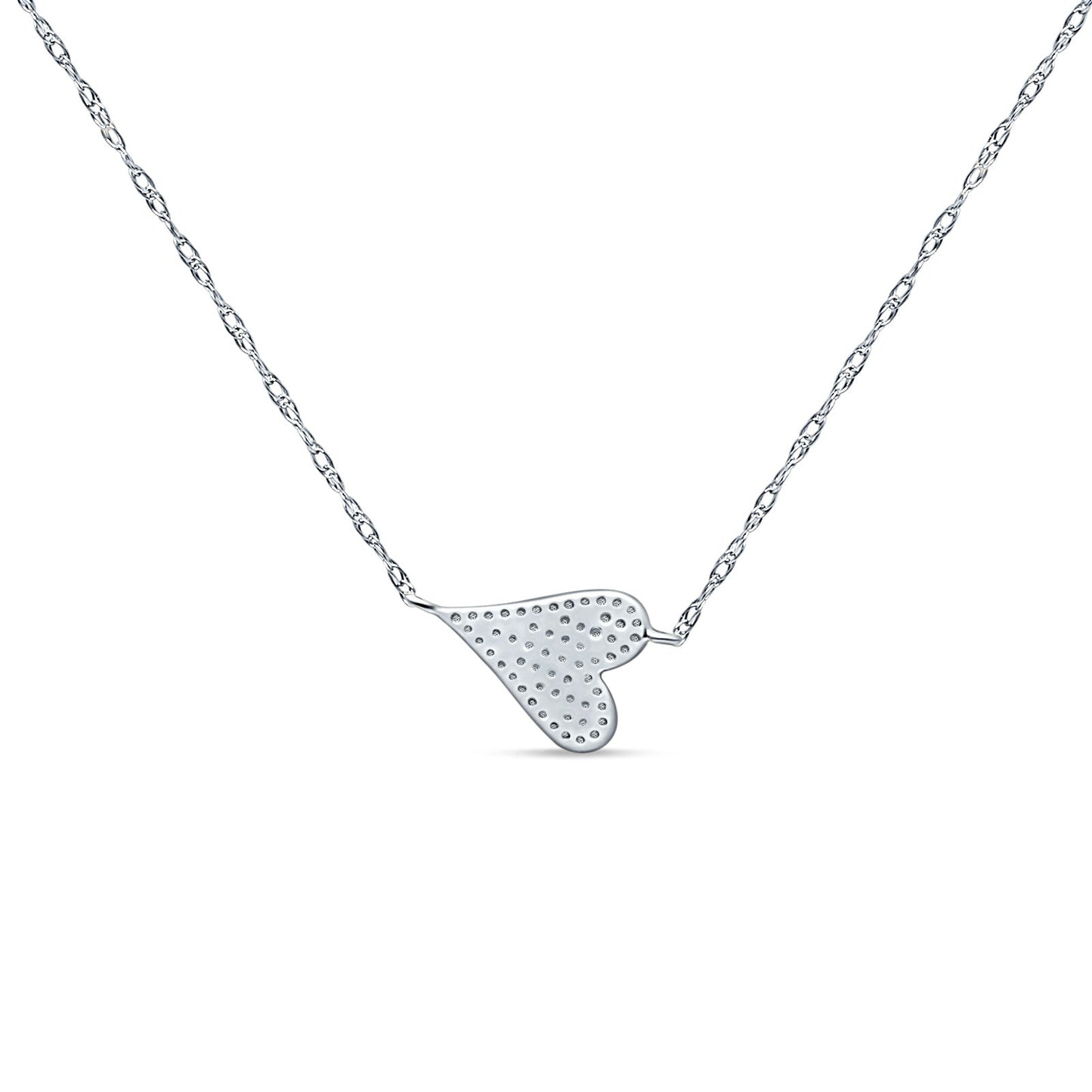 Diamond Sideways Heart Necklace 14K White Gold 0.09ct Wholesale