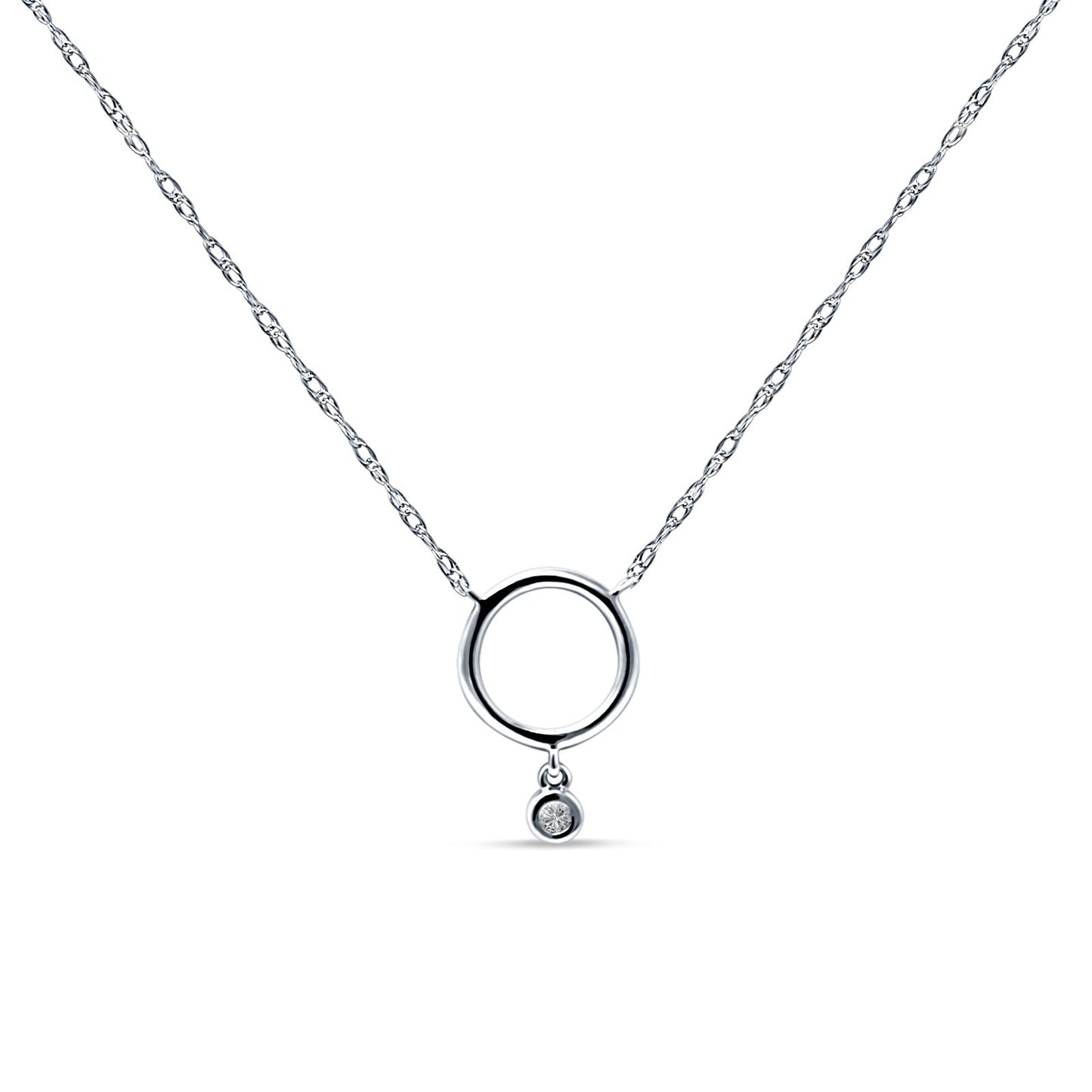 Dangling Diamond Open Circle Necklace 14K White Gold 0.09ct Wholesale