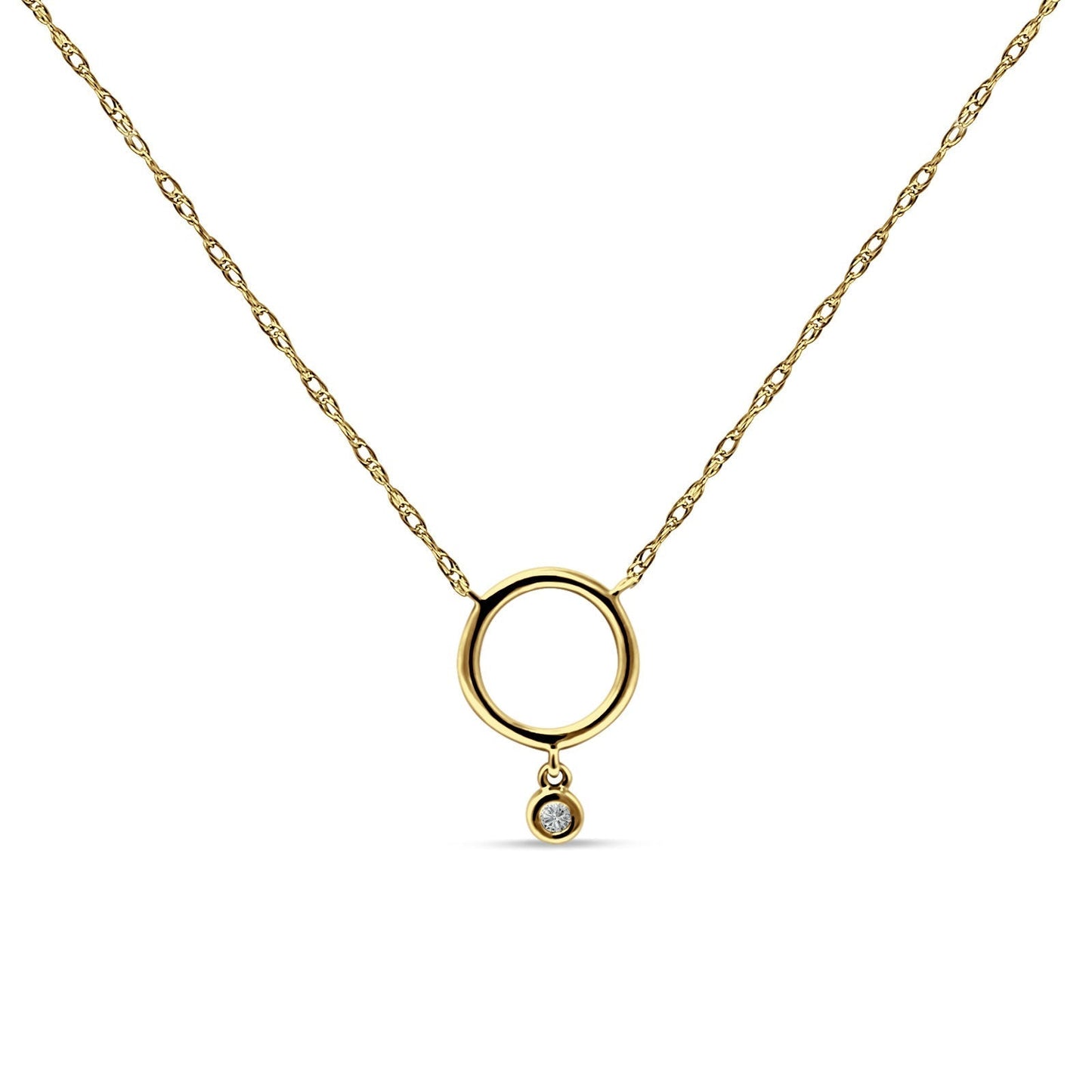 Dangling Diamond Open Circle Necklace 14K Yellow Gold 0.09ct Wholesale