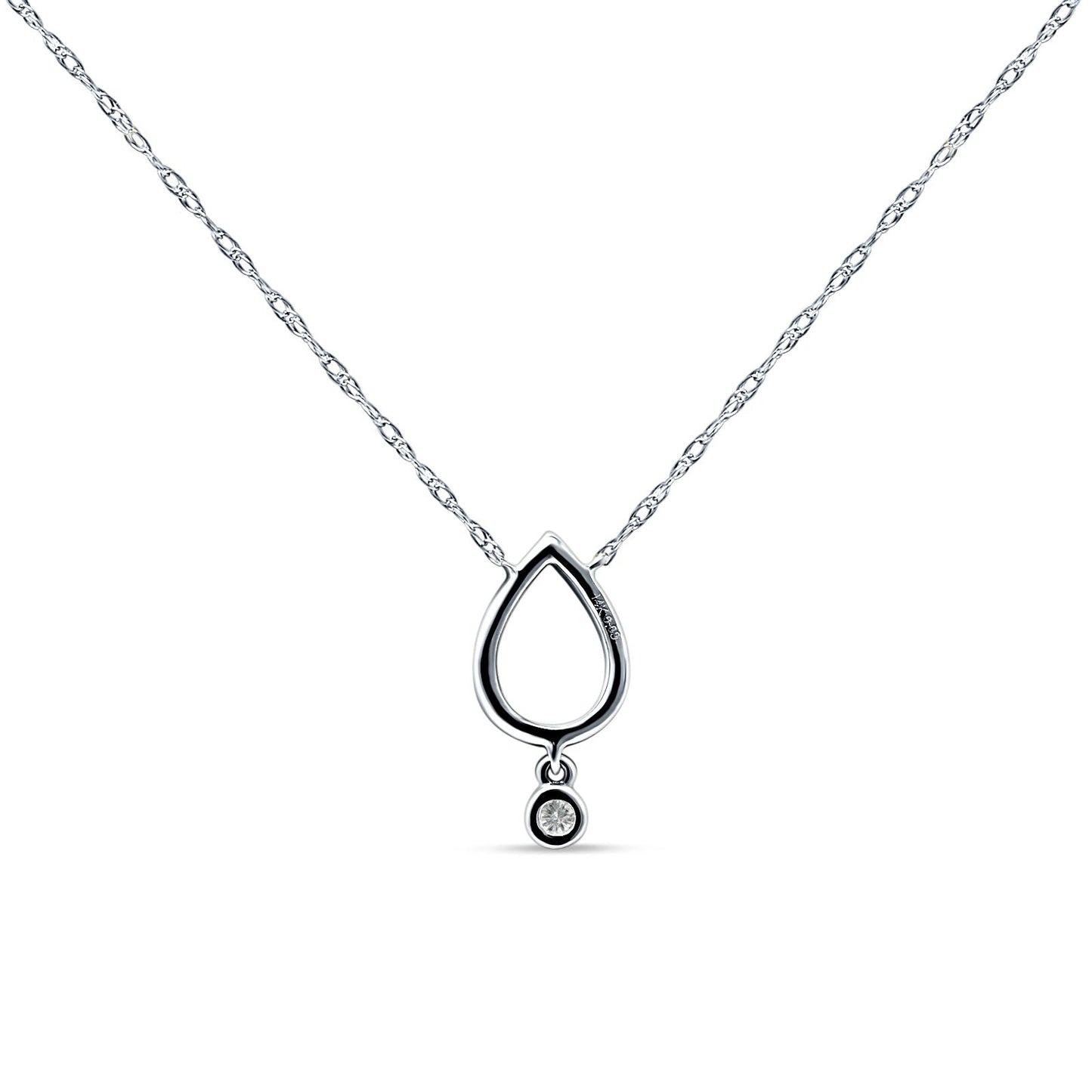 Dangling Diamond Pear Teardrop Necklace 14K White Gold 0.09ct Wholesale