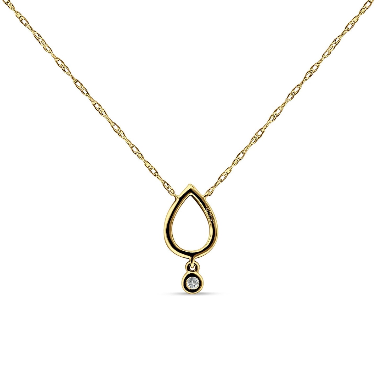 Dangling Diamond Pear Teardrop Necklace 14K Yellow Gold 0.09ct Wholesale