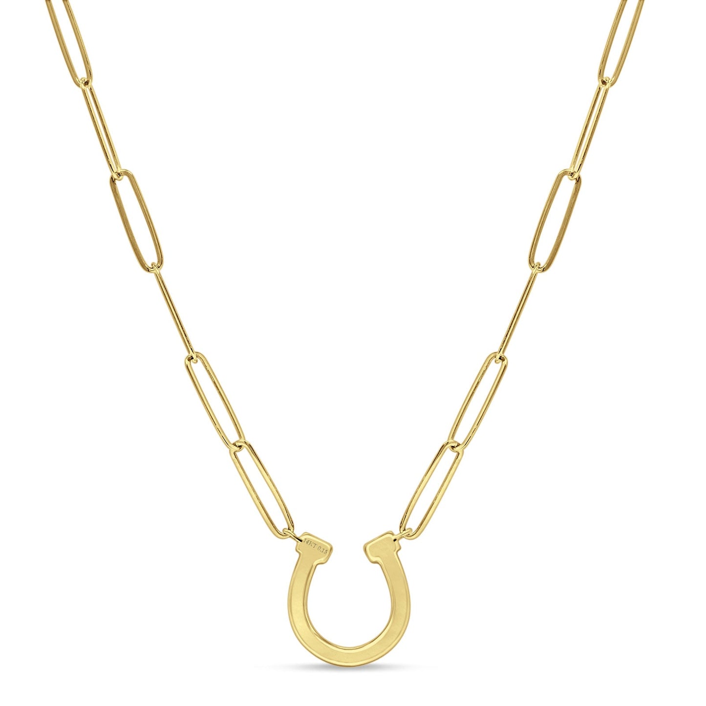 Diamond Horseshoe Necklace Paper Clips Chain 14K Yellow Gold 0.13ct Wholesale