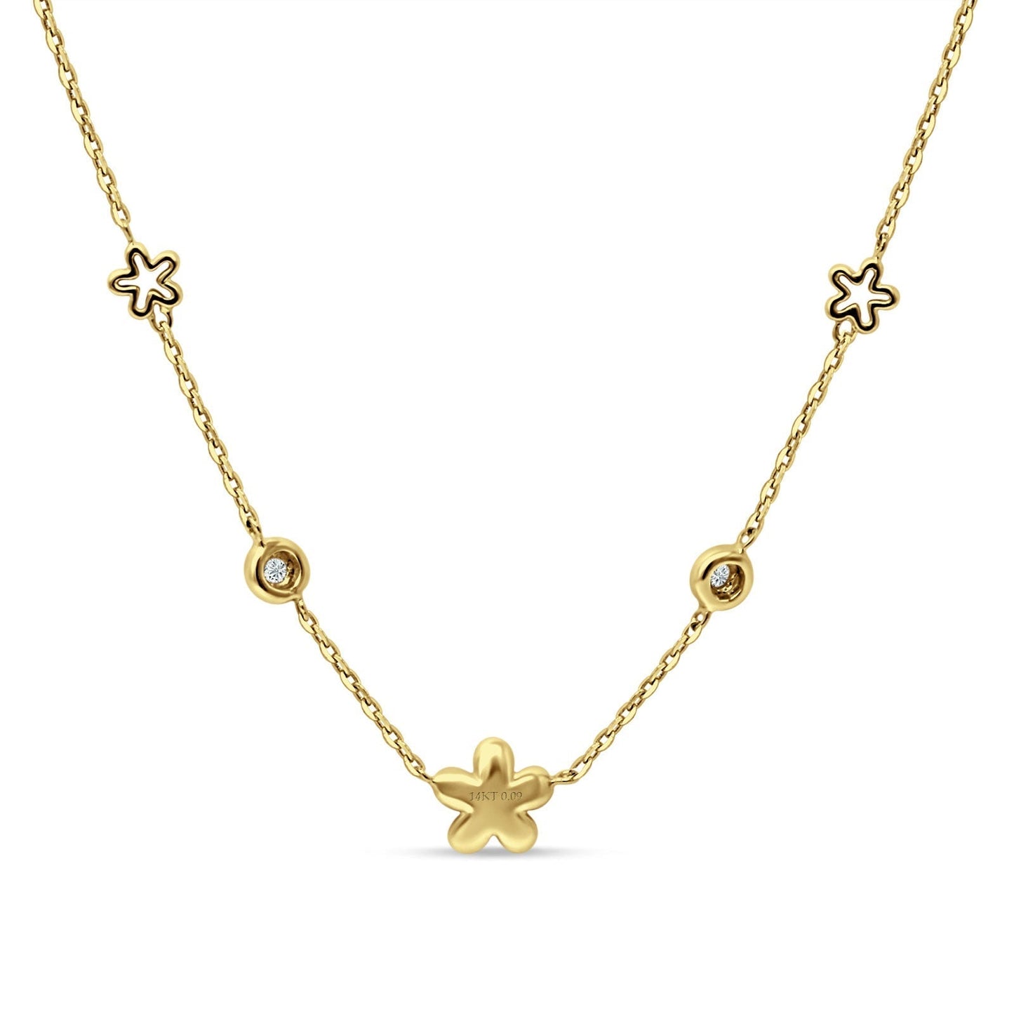 Diamond Flower Star Pendant Necklace 14K Yellow Gold 0.09ct Wholesale