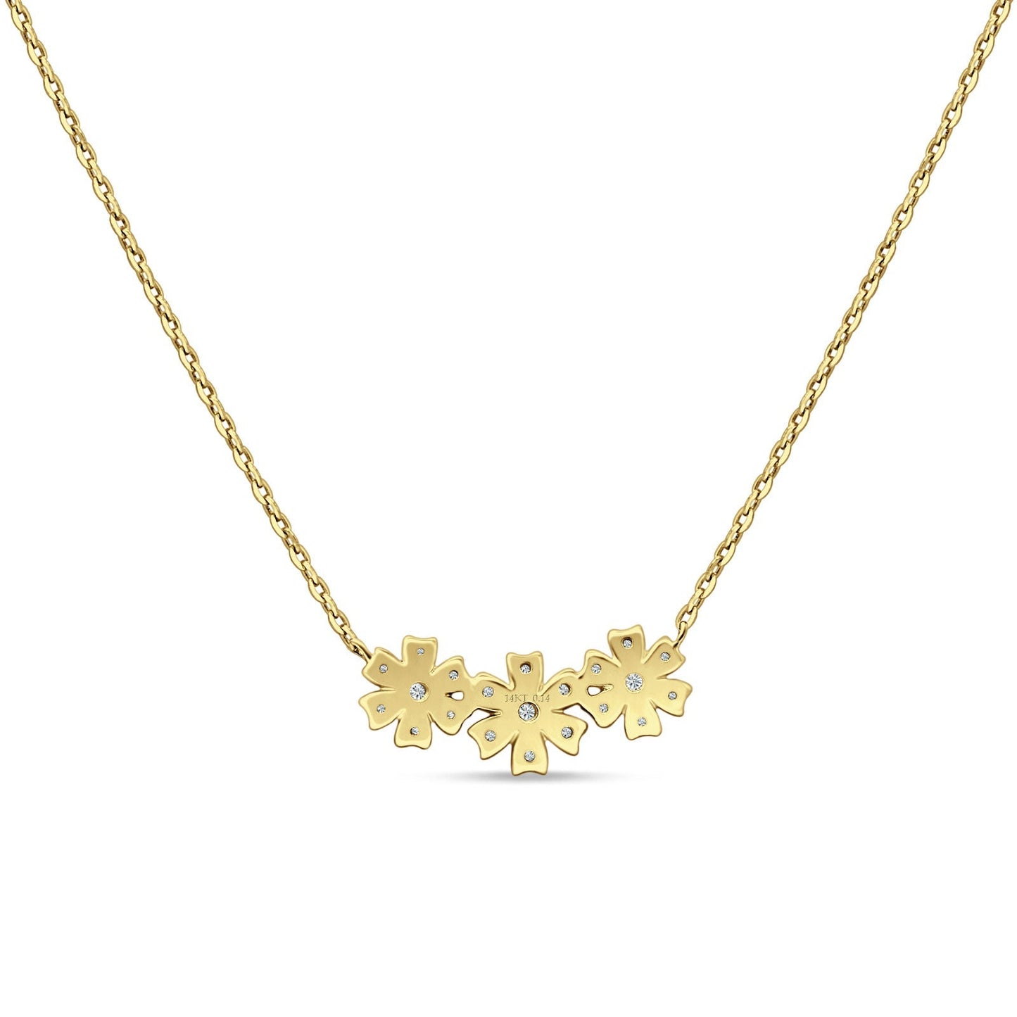 Diamond Pendant Flower Necklace 14K Yellow Gold 0.14ct Wholesale