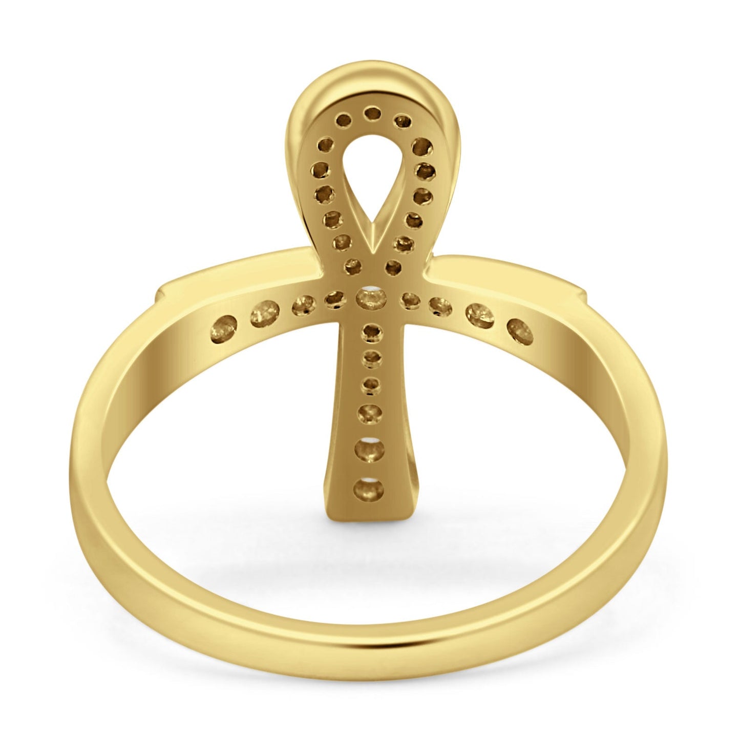 Ankh Cross Eternity Round Natural Diamond Ring 14K Yellow Gold Wholesale