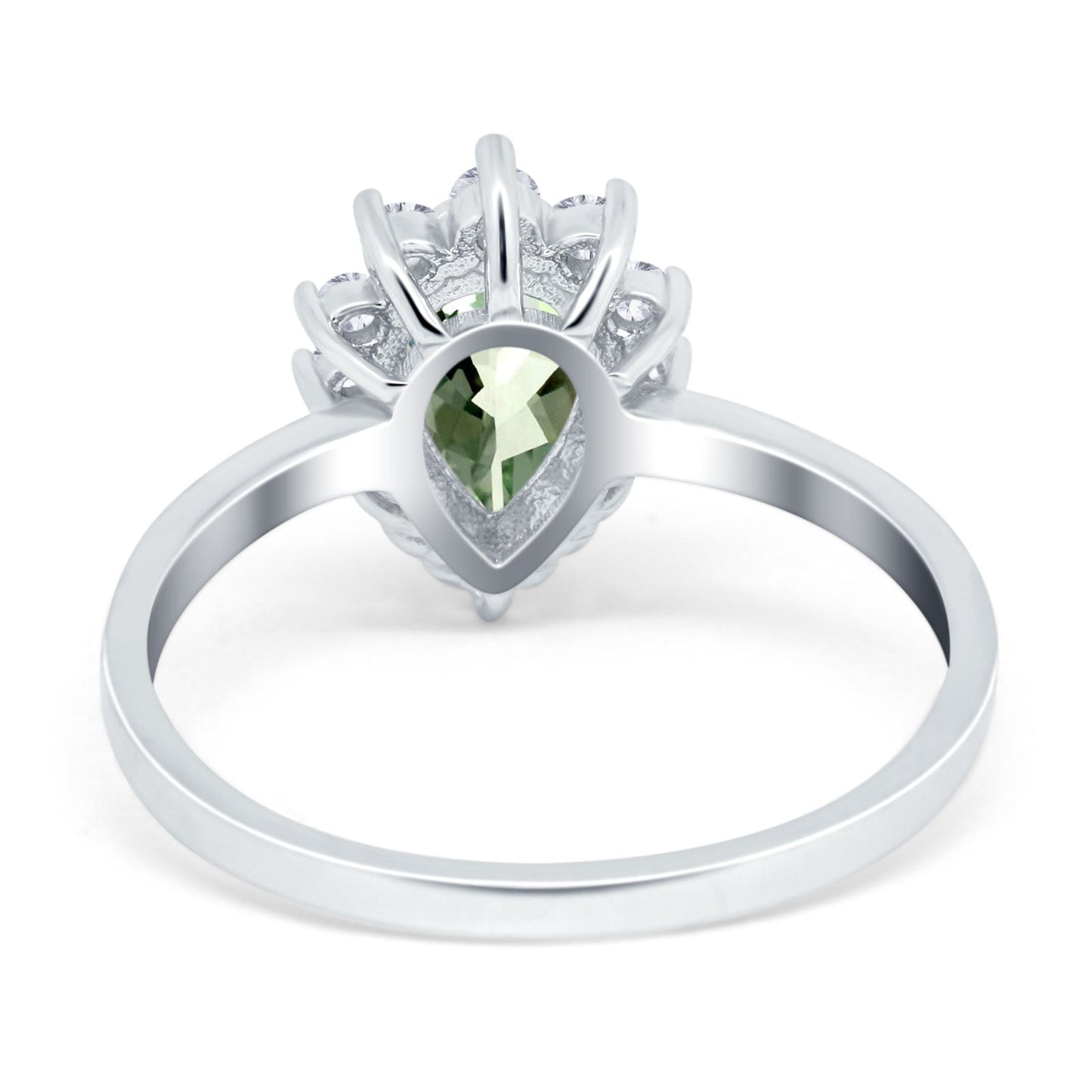 14K White Gold 2.00ct Teardrop Pear 9mmx7mm G SI Natural Green Amethyst Diamond Engagement Wedding Ring Size 6.5