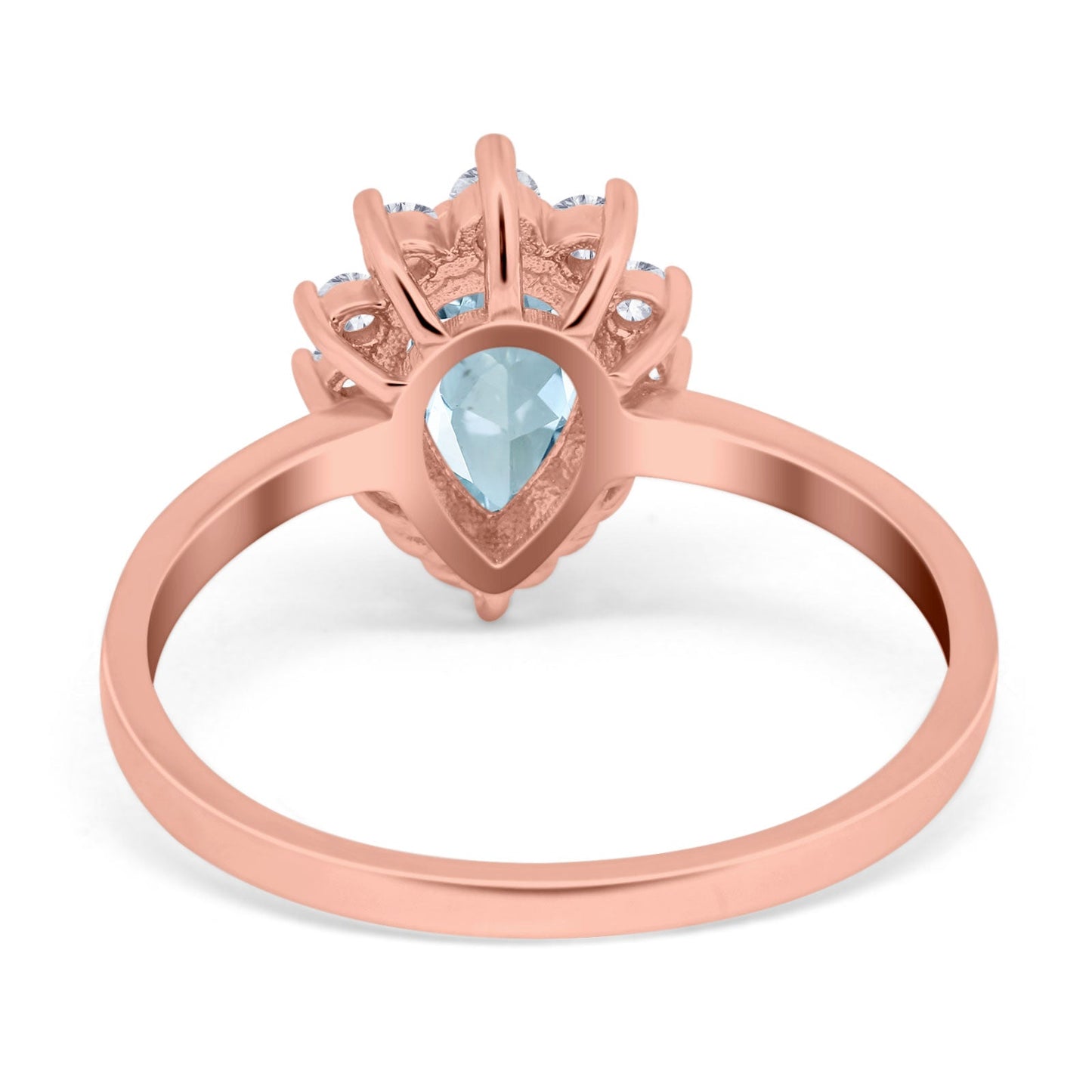 14K Rose Gold 2.00ct Teardrop Pear 9mmx7mm G SI Natural Aquamarine Diamond Engagement Wedding Ring Size 6.5