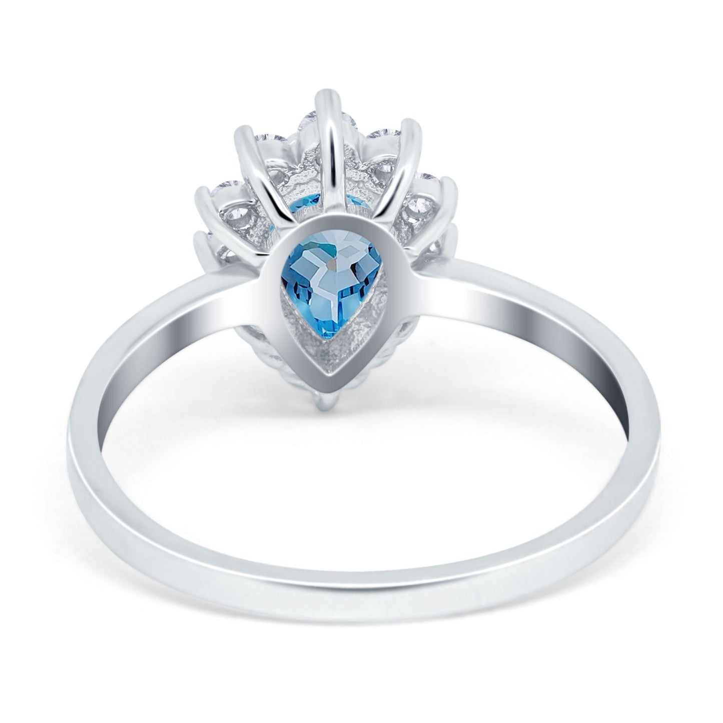 Bague de fiançailles en or blanc 14 carats avec topaze bleue naturelle en forme de poire de 9 mm x 7 mm et 2,00 ct en forme de larme, taille 6,5