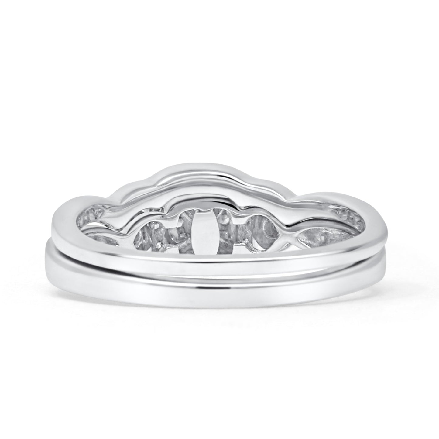 Halo Diamond Cushion Ring Set Twisted Milgrain 14K White Gold 0.19ct Wholesale