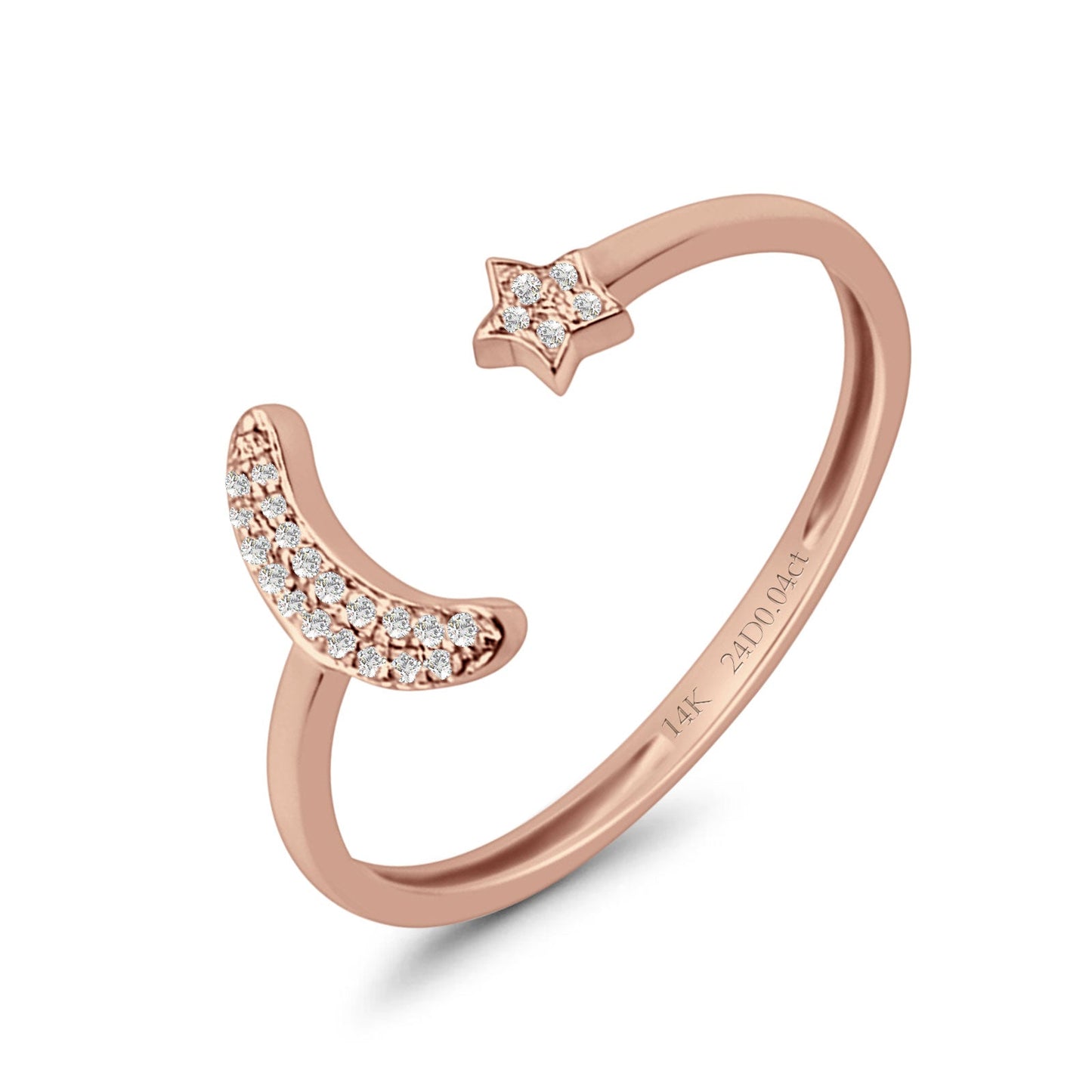 Moon & Star 9mm Celestial Open Ring Natural Diamond 14K Rose Gold Wholesale