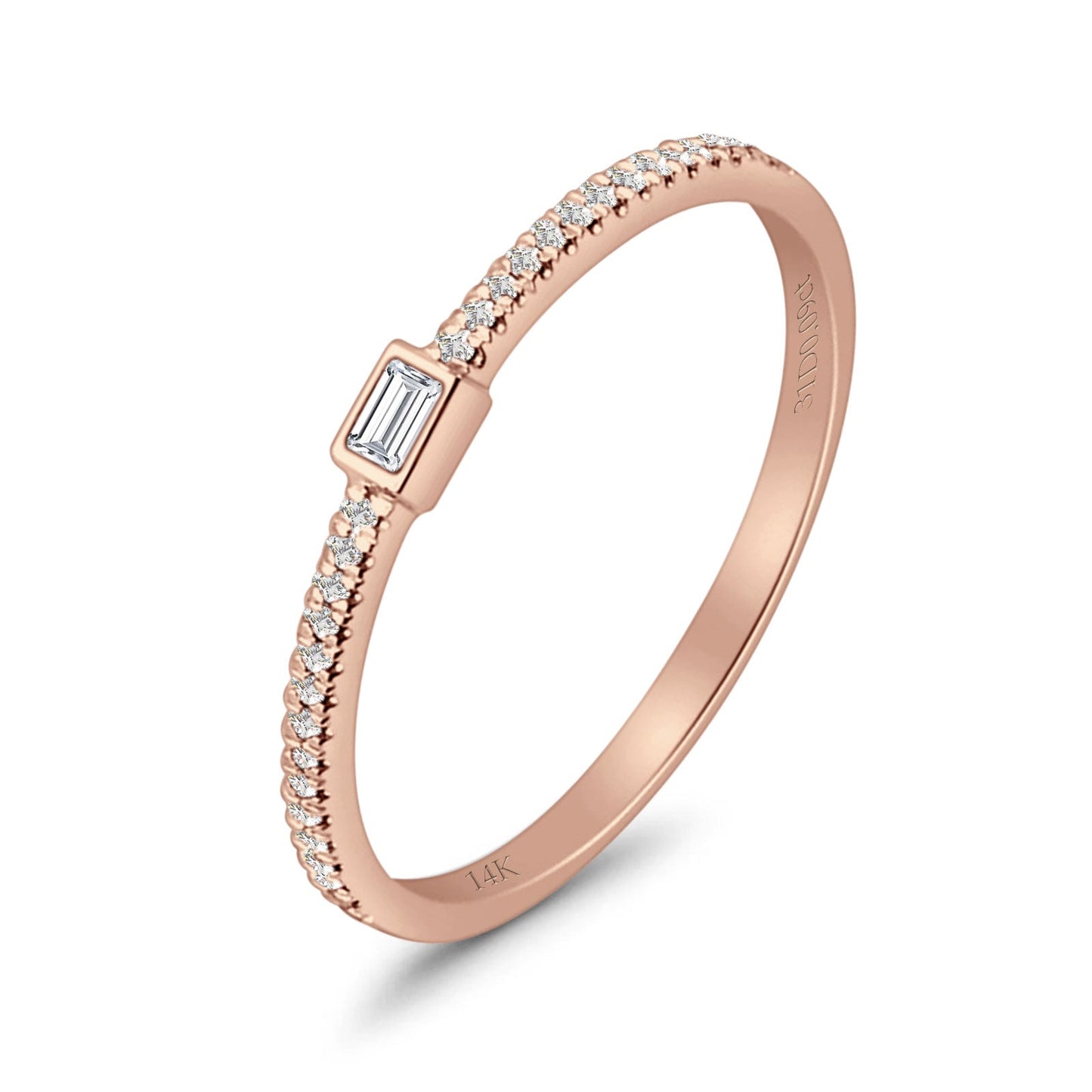 Baguette 2.5mm Stackable Band Round Natural Diamond Ring 14K Rose Gold Wholesale