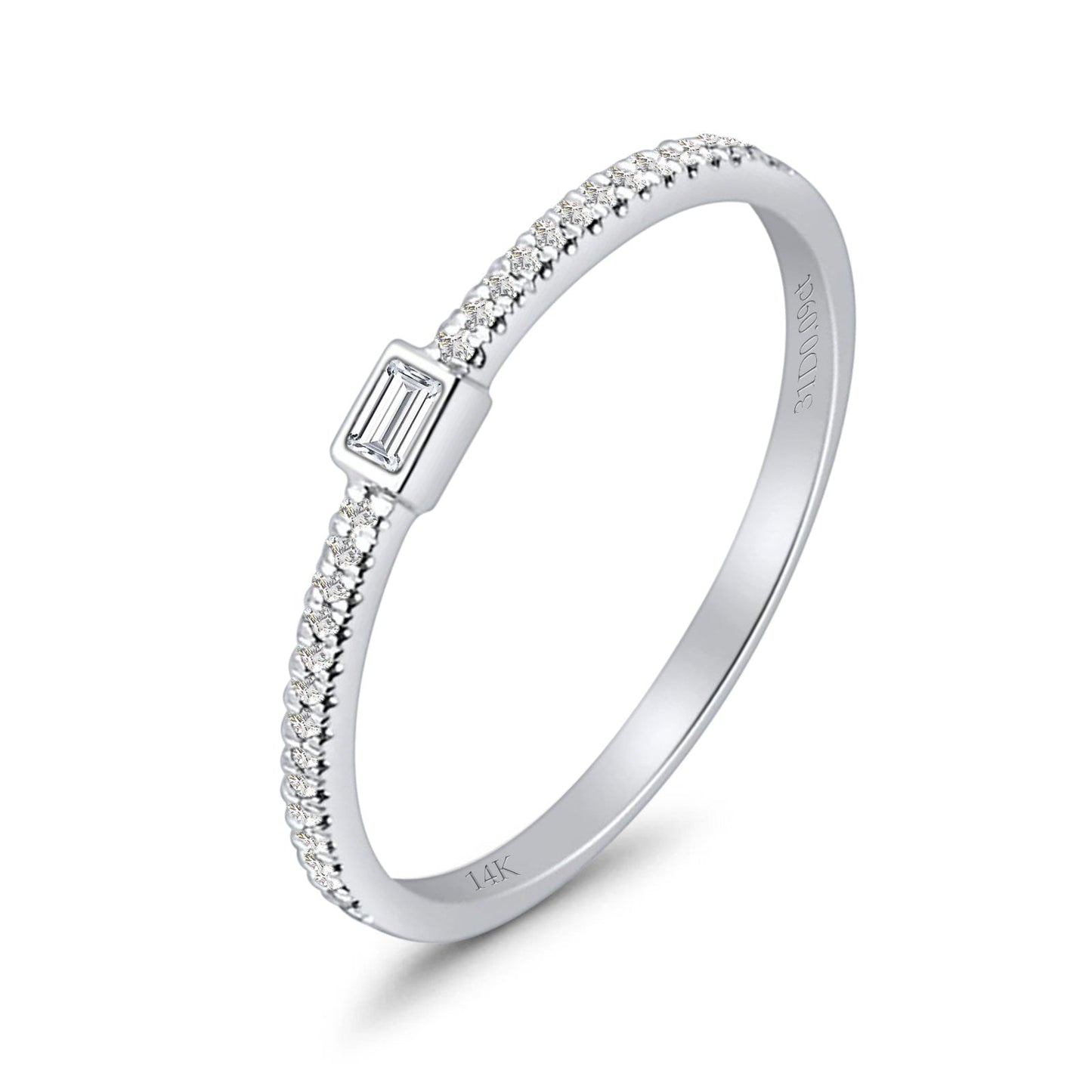 Baguette 2.5mm Stackable Band Round Natural Diamond Ring 14K White Gold Wholesale